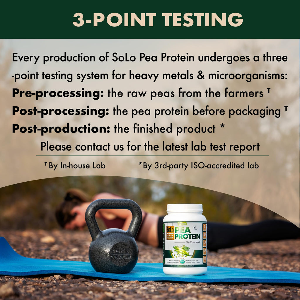 SOLO Organic Pea Protein Isolate, Low in Sodium, Canada Grown Peas, 100% Vegan, Non-GMO, Unflavored Plant Based Protein Powder with BCAA, Keto & Paleo Friendly,