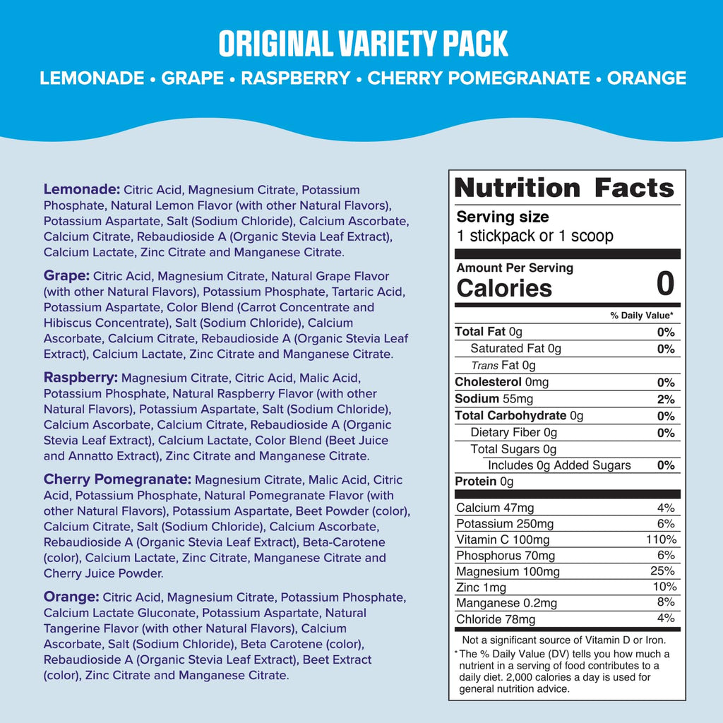 Ultima Replenisher Daily Electrolyte Powder – Original Variety Pack, 20 Stickpacks – Zero Sugar Hydration Packets with 6 Electrolytes and Minerals – Sugar Free