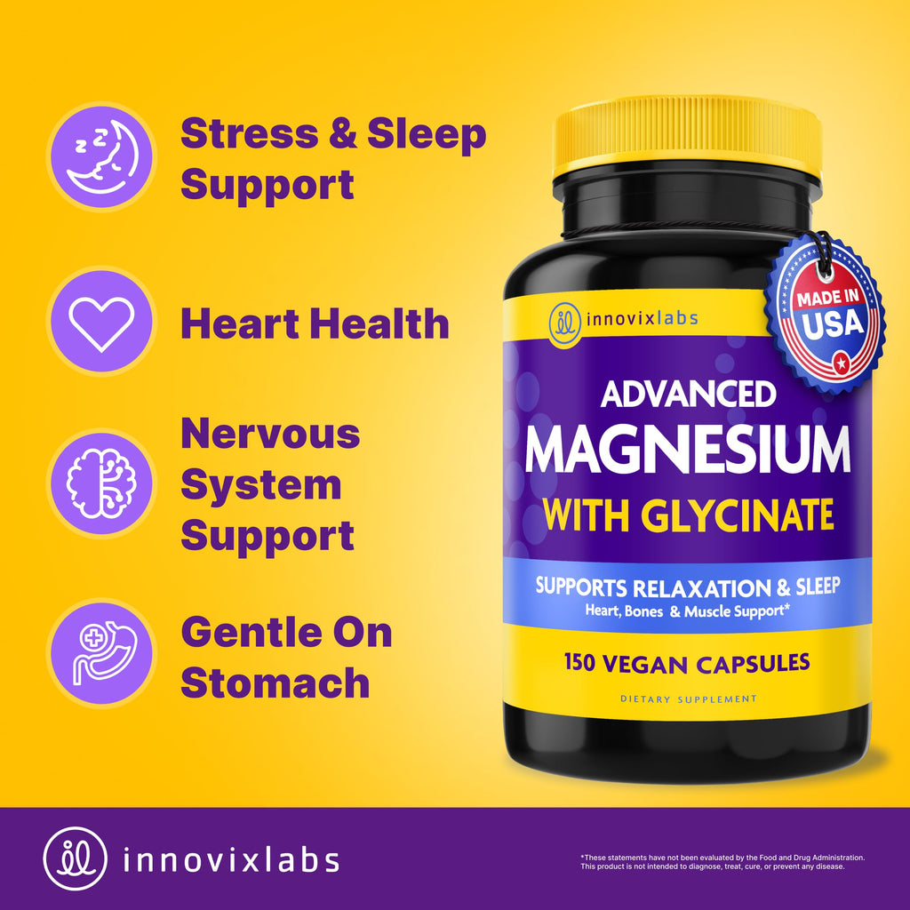 InnovixLabs Advanced Magnesium Capsules - 150 Ct, 210 mg - Chelated Glycinate and Malate - High Absorption, Promotes Relaxation, Bones, Muscle Health