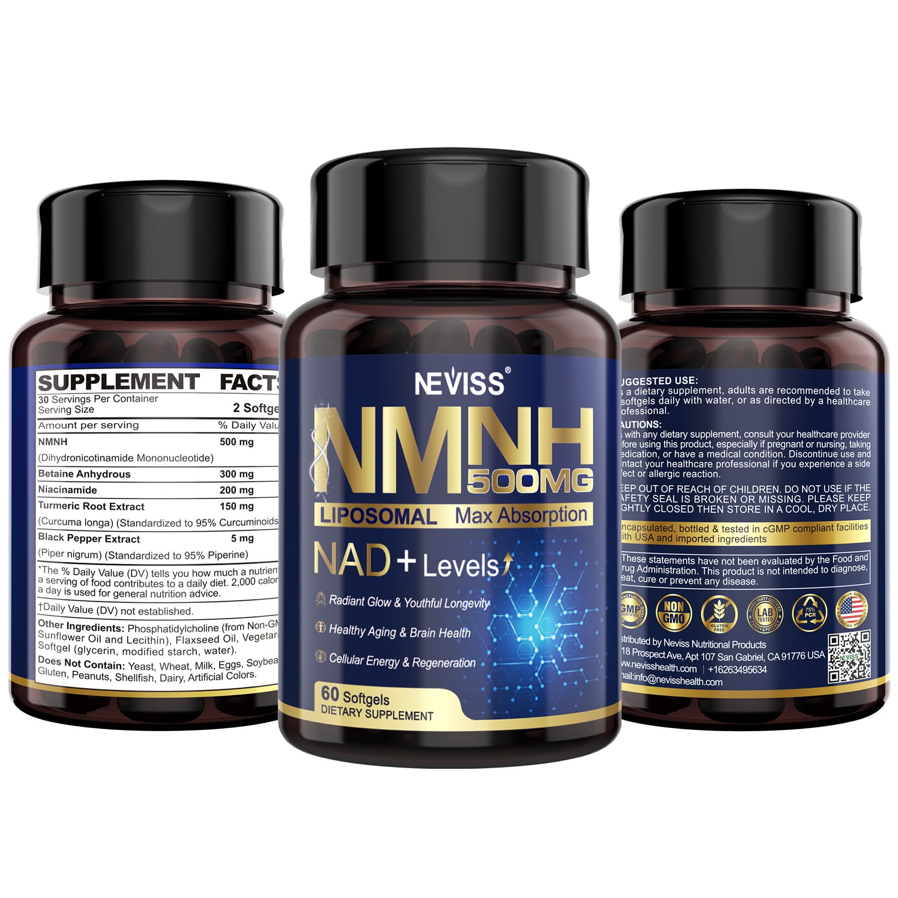 2Pack NAD+ Supplement, Next-Gen NMNH Liposomal 500mg, NR NMN Supplement Alternative, High Absorption NAD+ with Curcumin, Niacinamide for Cellular Energy, DNA Repair, Healthy Aging, 120 Softgels NEVISS Au supplements