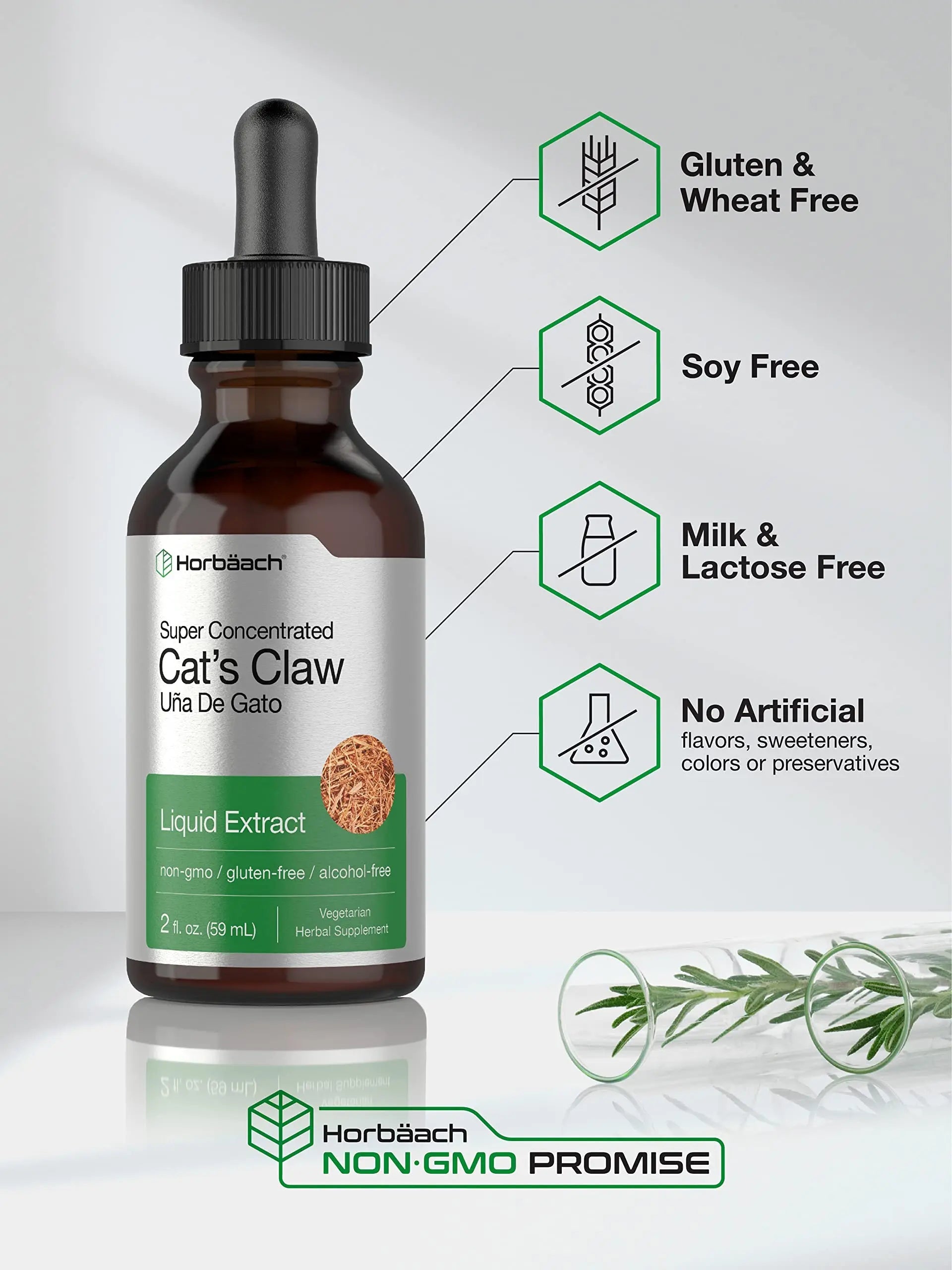 Cats Claw Herb Extract Tincture | 2 Fl Oz | Alcohol Free | Vegetarian, Non-GMO, Gluten Horbäach Au supplements