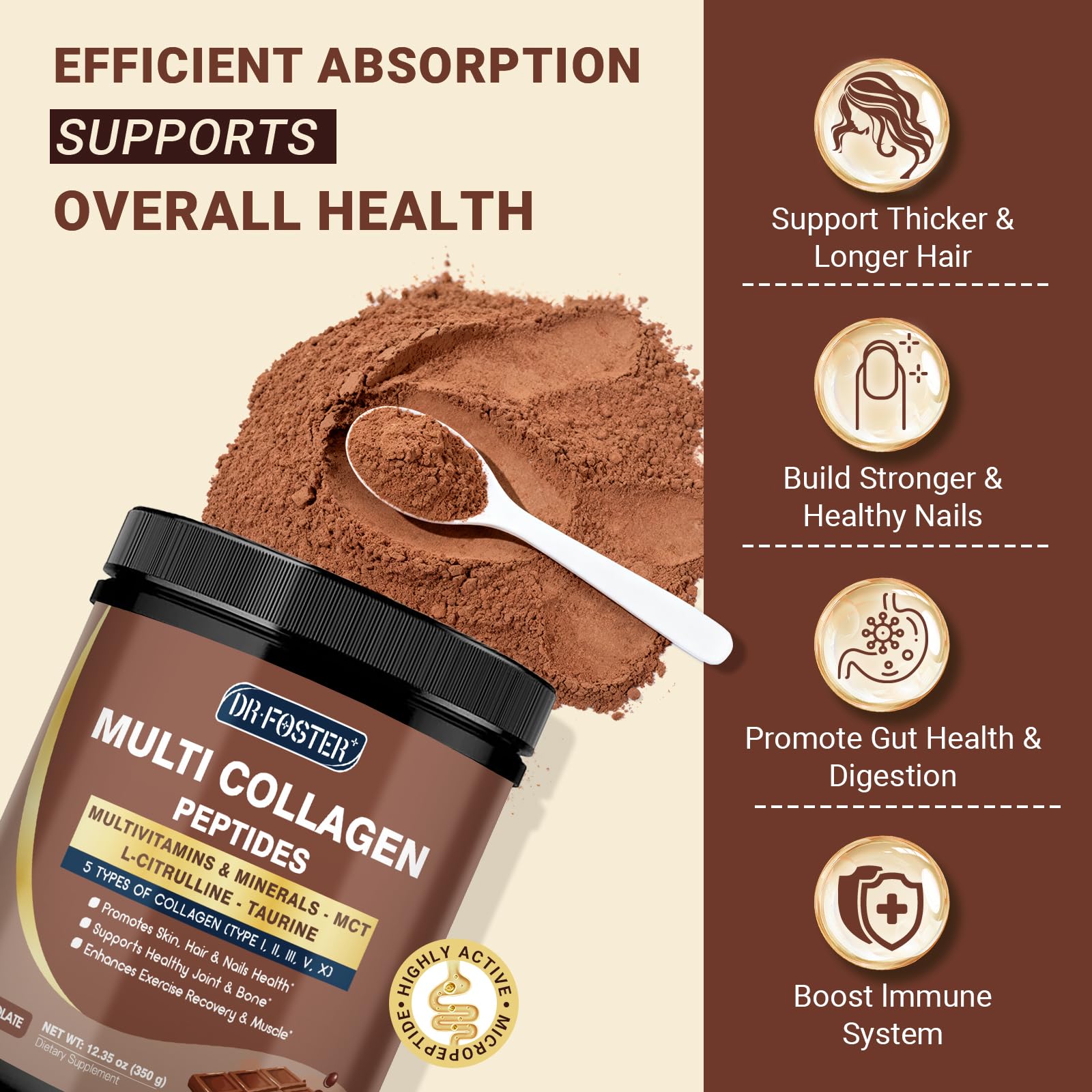 DRFOSTER Chocolate Collagen Peptides Powder for Women & Men, Multi Type I II III V X Collagen with multivitamins & Minerals for Skin, Hair & Nails & Joints, Non-GMO, 35 Servings DRFOSTER Au supplements