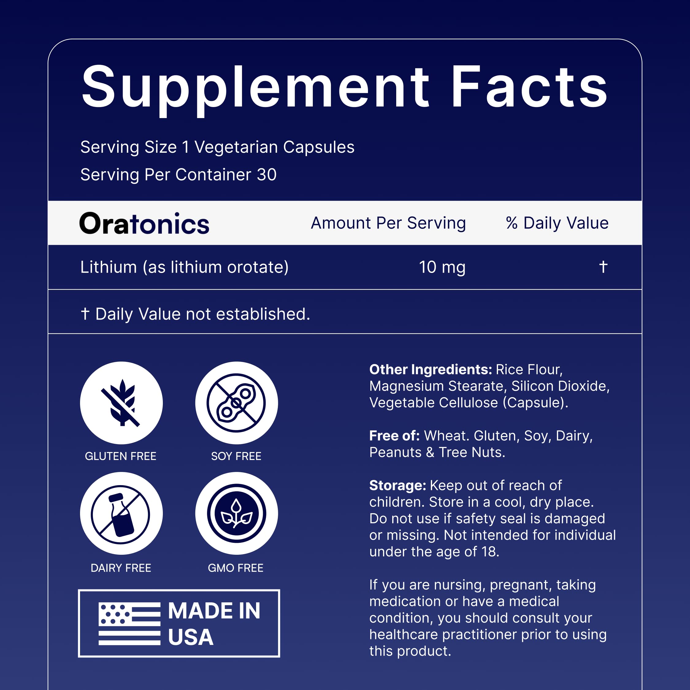Oratonics Lithium Orotate 10mg – Trace Mineral Lithium Supplement for Daily Balance & Cognitive Clarity – Low-Dose, Highly Absorbable Formula – Vegan