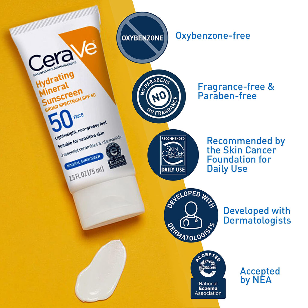 CeraVe 100% Mineral Sunscreen SPF 50, Face sunscreen With Zinc Oxide & Titanium Dioxid