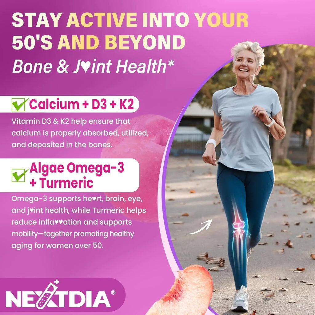Multivitamin for Women 50 Plus Gummies, Vegan Omega 3, Methylfolate, Calcium, D3 K2, CoQ10, Daily Vitamin A C E, Methylated B12, Biotin, B Complex Nextdia Au supplements