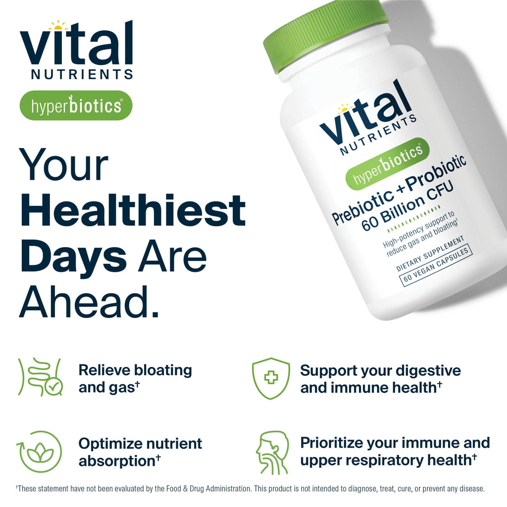 Hyperbiotics Vital Nutrients Prebiotic and Probiotic for Women and Men | 60 Billion CFU | Pre and Probiotics Supports Digestive Health, Constipation,