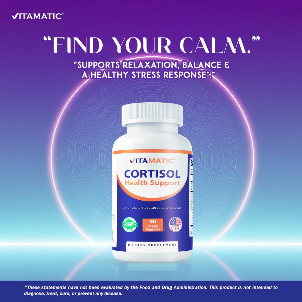 Vitamatic Cortisol Health Support - 90 Veggie Capsules - Made with Adaptogenic Blend with Ashwagandha, Rhodiola, Magnolia, L-Theanine, Phosphatidylserine Vitamatic Au supplements