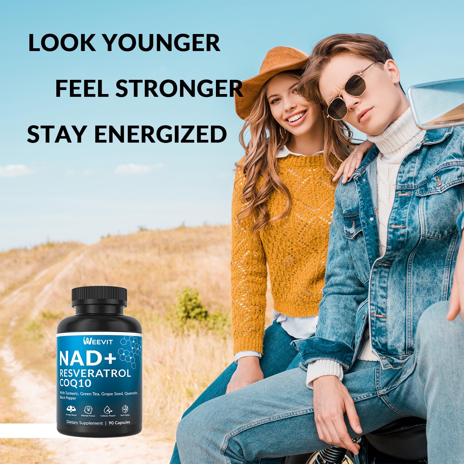 WEEVIT NAD+ Resveratrol Supplement with COQ10, Quercetin, Turmeric, NAD+ Supplement for Men and Women - Energy, Focus & Anti-Aging Support - Gluten Free, Non-GMO WEEVIT Au supplements