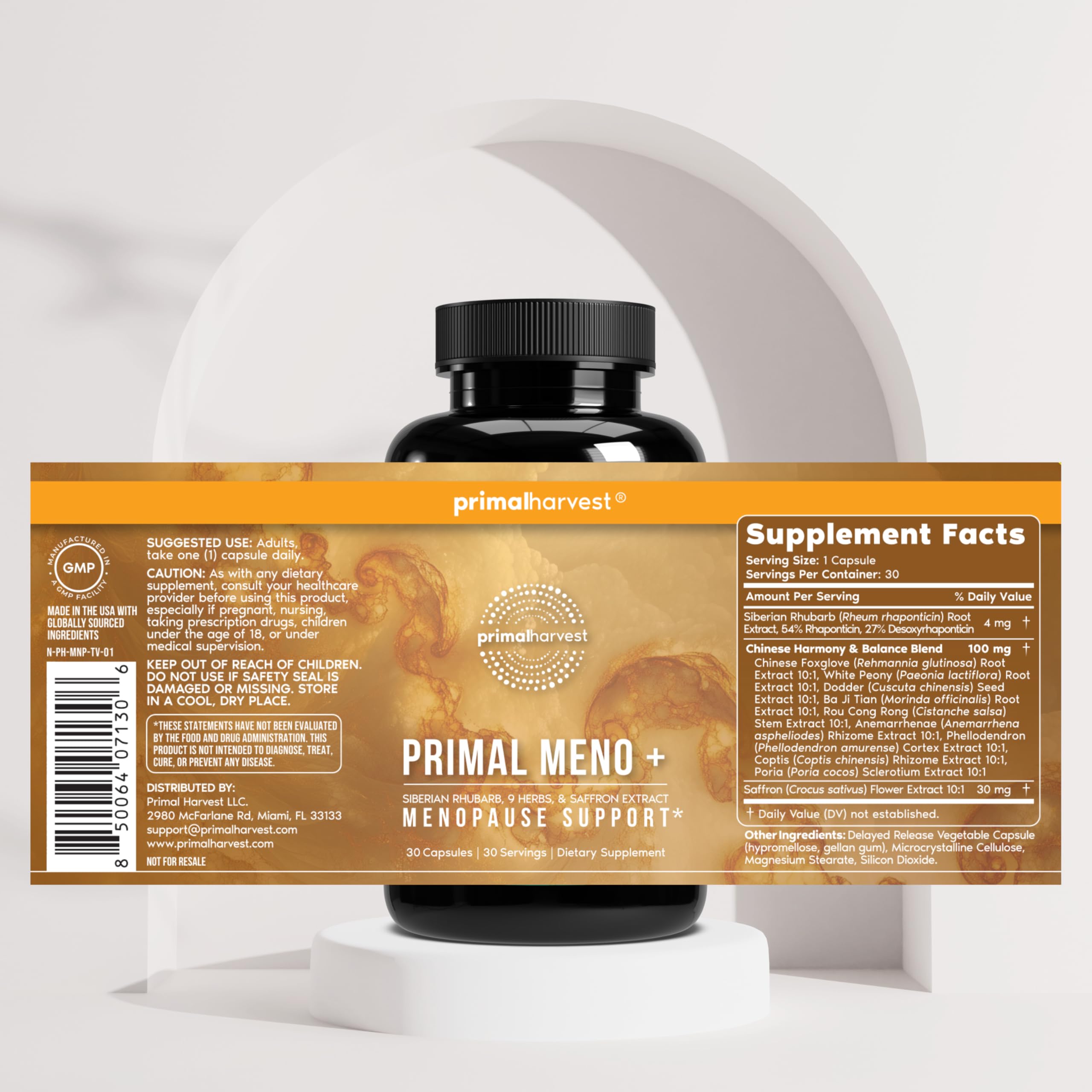 Primal Harvest Meno+ Menopause Support with Saffron & Chinese Herbs Support Mood, Menopausal Symptom Relief, & General Well-Being (1 Pack) Primal Harvest Au supplements