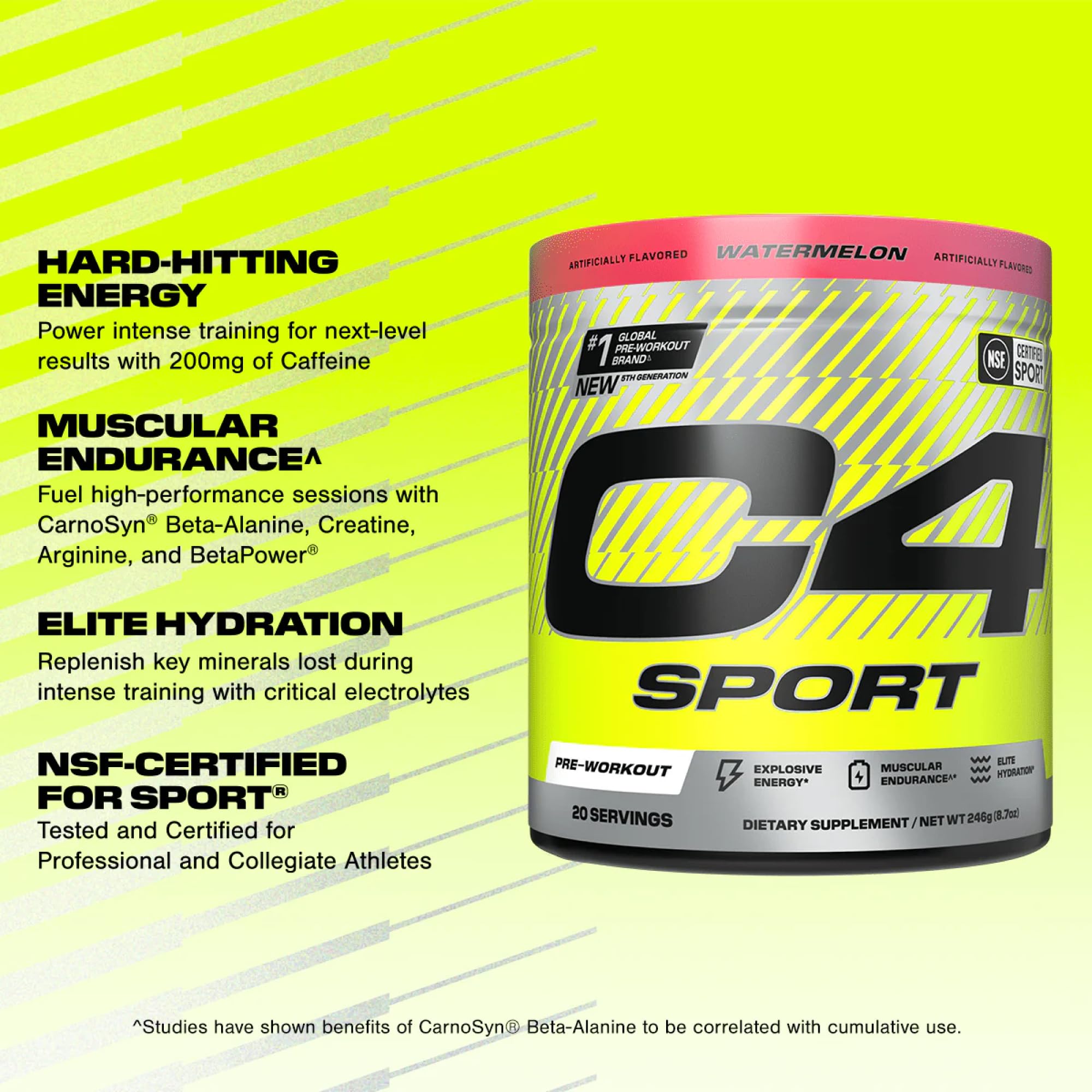 Cellucor C4 Sport Pre Workout Powder - NSF Certified for Sport - Elite Hydration - 200mg Caffeine + Creatine + Beta-Alanine