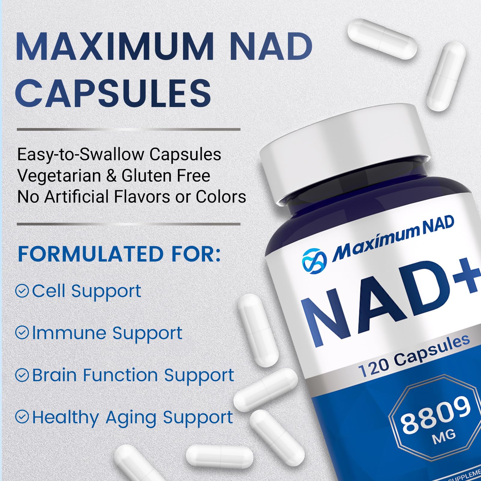 NAD+ Supplement 8,809mg with Liposomal NAD and Resveratrol for Women & Men - 120 Capsules to Support Cellular Health, Boost Stamina & Healthy Aging, Vegan & Gluten-Free Maximum NAD Au supplements