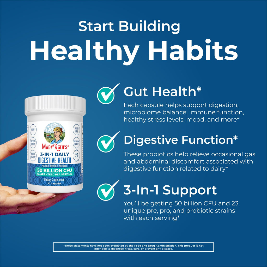 MARYRUTH'S 3-in-1 Probiotics for Digestive Health | Prebiotic & Postbiotic | Gut Health Supplement for Women & Men | 23 Unique Strains