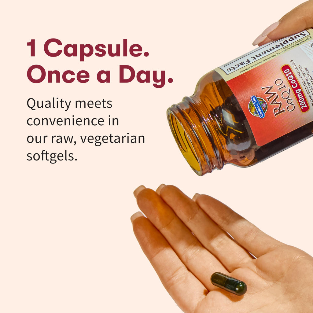 Garden of Life CoQ10 200mg, Vegetarian Omega 3 6 9 Supplement Raw Co Q 10 Chia Seed Oil, Whole Food Nutrition with Antioxidant Support