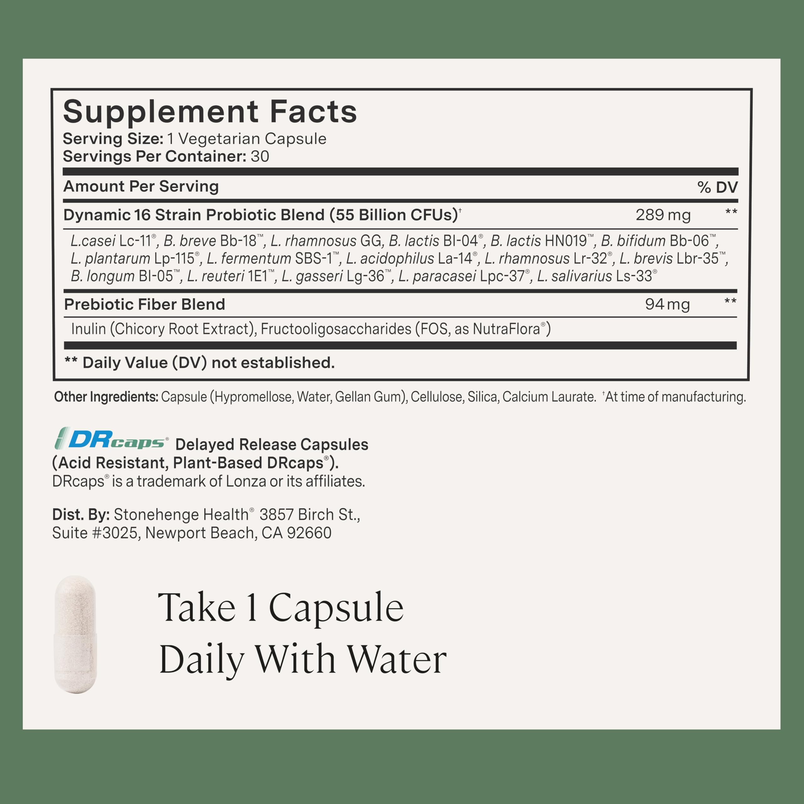 Stonehenge Health Probiotics 55 Billion CFU - 16 Strains, Prebiotic, Synbiotics Dynamic Biotics - Lactobacillus Acidophilus, Delayed Release