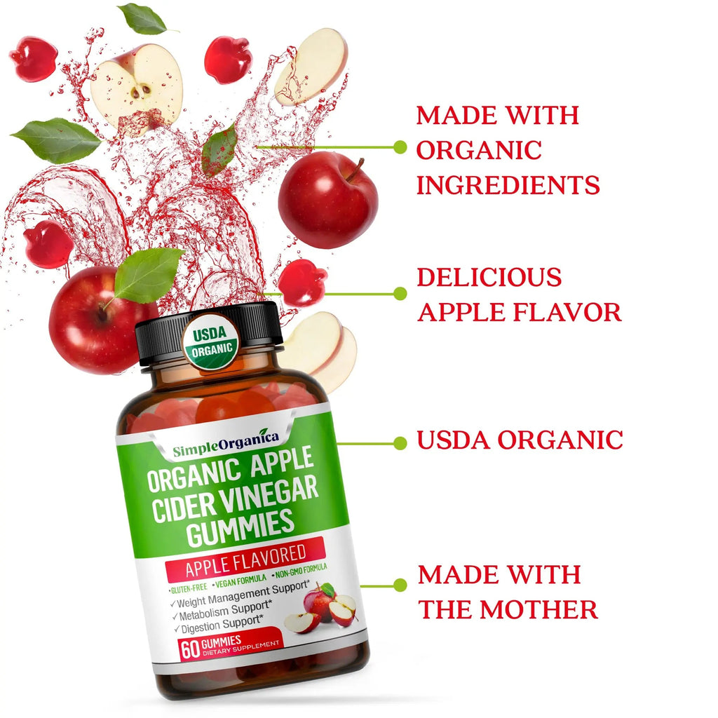 USDA Organic Apple Cider Vinegar Gummies with The Mother. AVC Keto Gummy Vitamins Simple Organica Au supplements