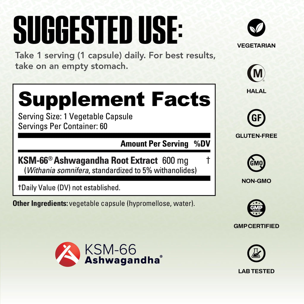 NutraBio Ashwagandha KSM-66 | Ashwagandha Herbal Supplement for Stress, Mood, & Performance | 600 MG of Clinically Studied KSM66 60 Capsules NutraBio Au supplements
