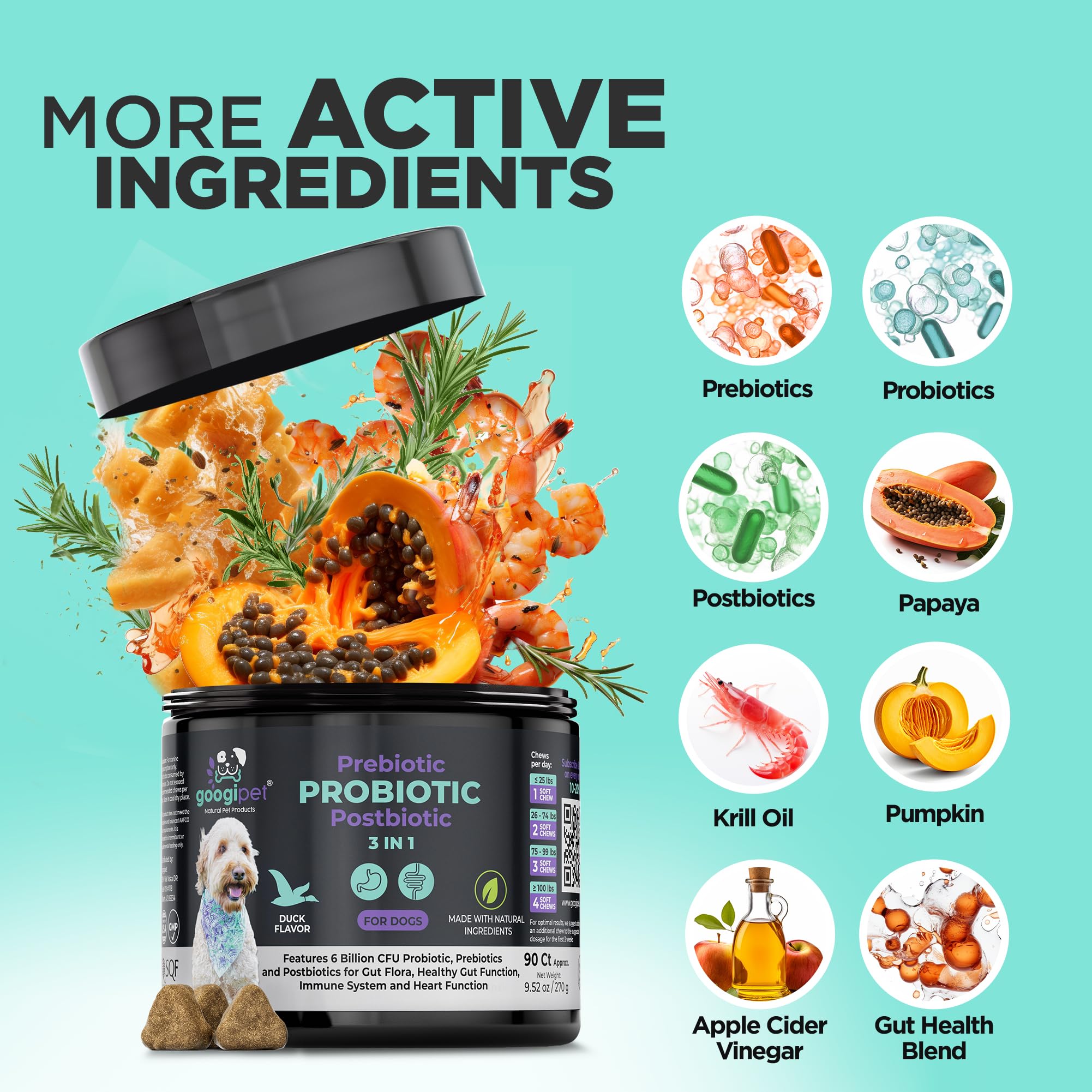 Googipet Probiotics for Dogs Digestive Health - Prebiotics and Probiotics Chews for Dog Yeast Infection Treatment + Digestive Enzymes - Dog Probiotics for Itchy Skin & Ears w/Papaya, Pumpkin, & Fiber GOOGIPET NATURAL PET PRODUCTS Au supplements