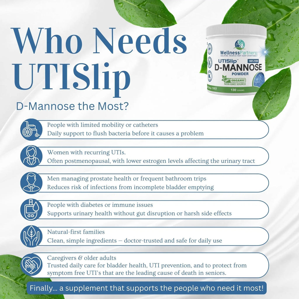 Now New UTI-Slip D Mannose Non GMO Organic Source Powder 130g jar. WellnessPartners Au supplements