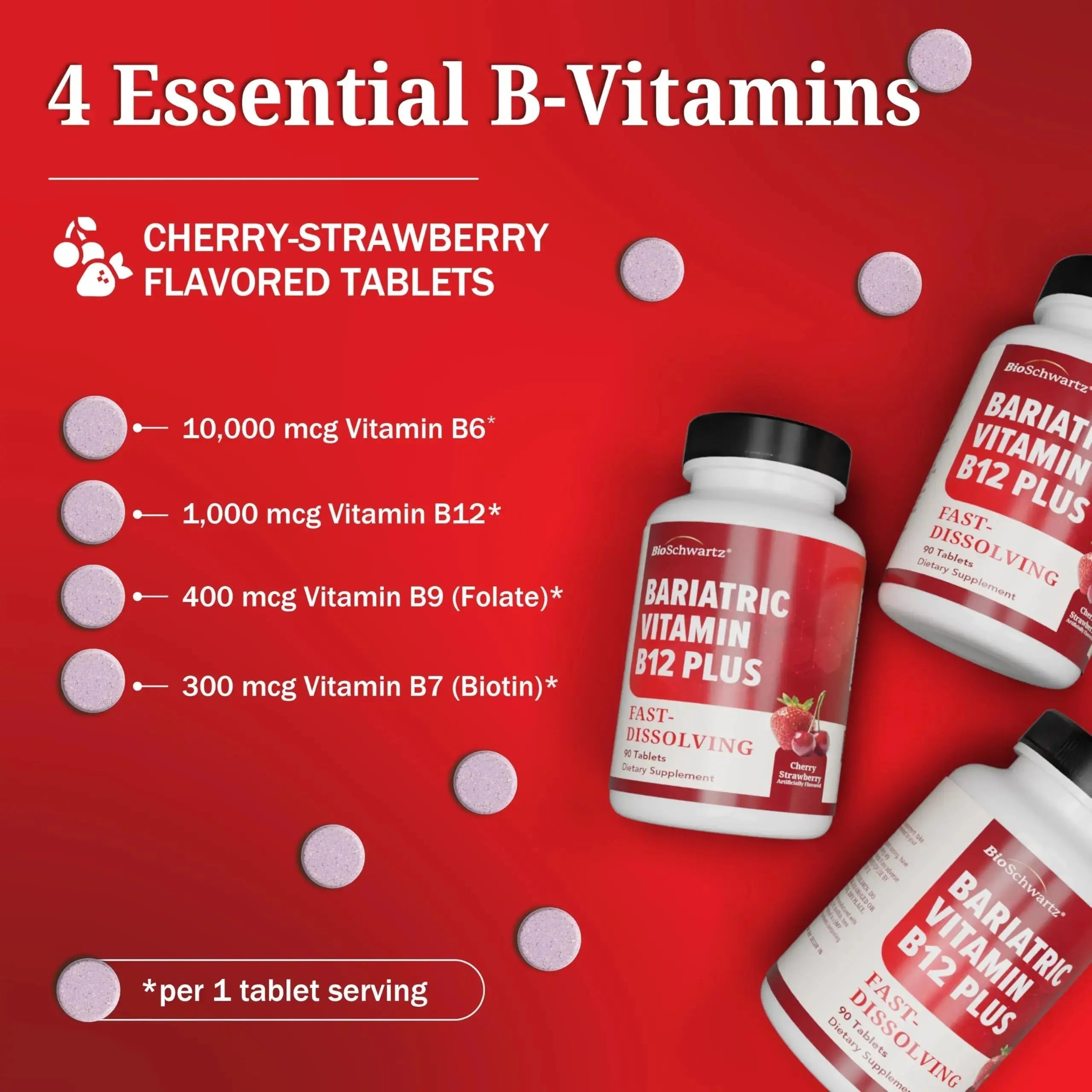 BioSchwartz Bariatric B12 Plus Dissolvable Tablets - 1000mcg Vitamin B12, Vitamin B6, Folate, Biotin - Cherry Strawberry Flavor BioSchwartz Au supplements