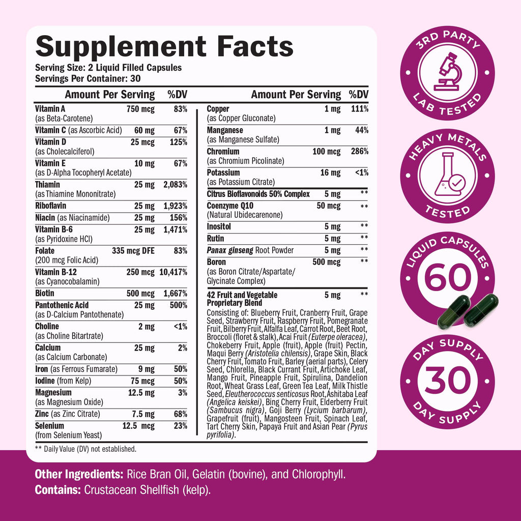 Multivitamin for Women with Bioavailable Vitamins, Minerals, Vitamin D, B12, C, A & Zinc for Energy, Focus and Immune Health – Premium Womens Multivitamins & Multiminerals – 60 Liquid Caps Vimerson Health Au supplements