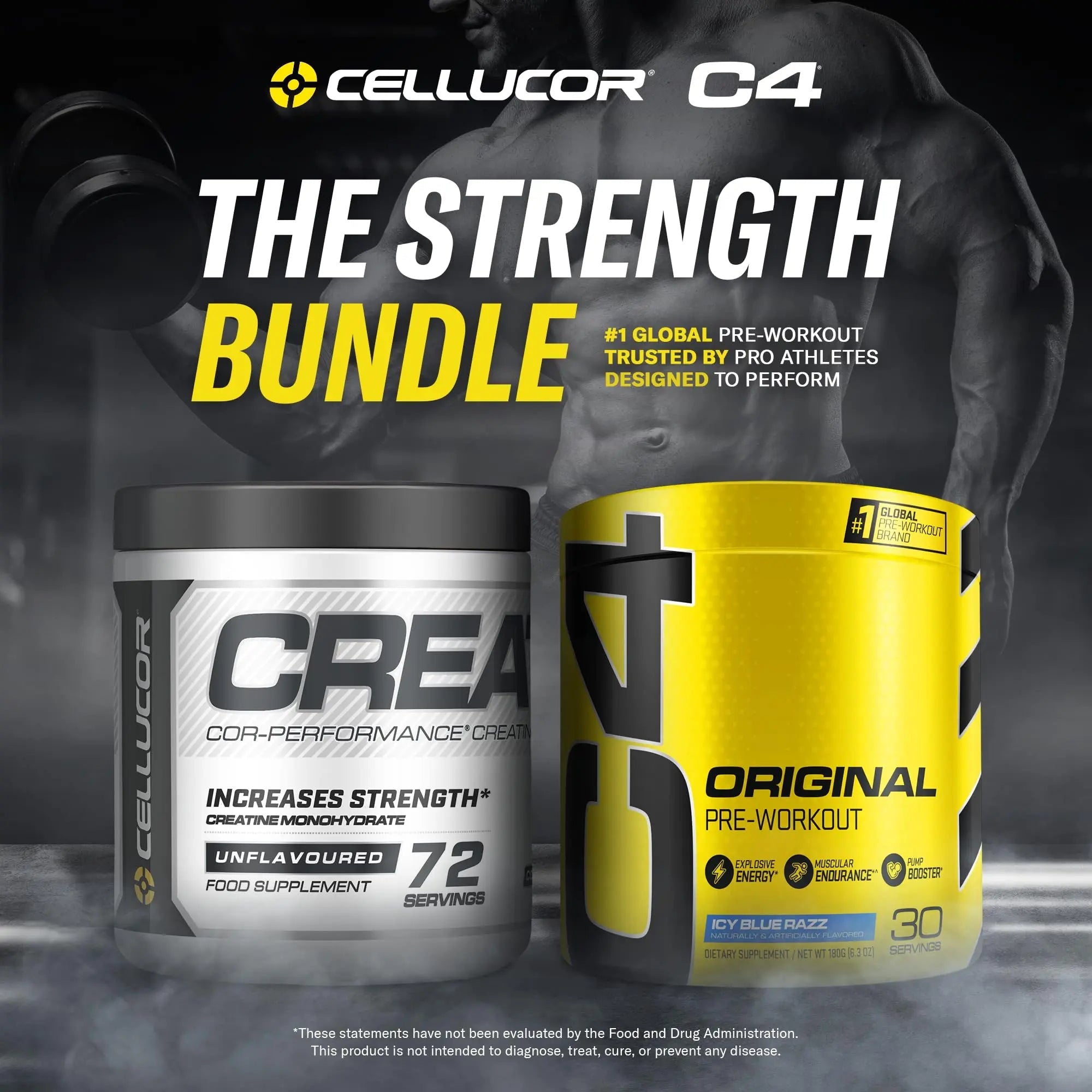 Cellucor Pre Workout & Creatine Bundle, C4 Original Pre Workout Powder, Icy Blue Razz Cellucor Au supplements