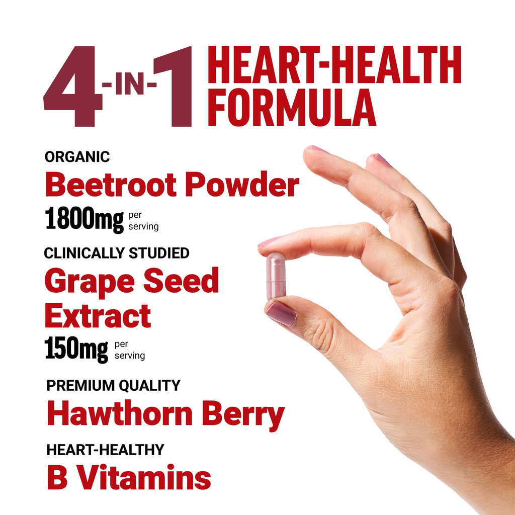 Force Factor Total Beets Blood Pressure Support Beet Root Capsules, 1800mg Organic Beet Root Powder Beet Supplement with Hawthorn Berry to Support Circulation