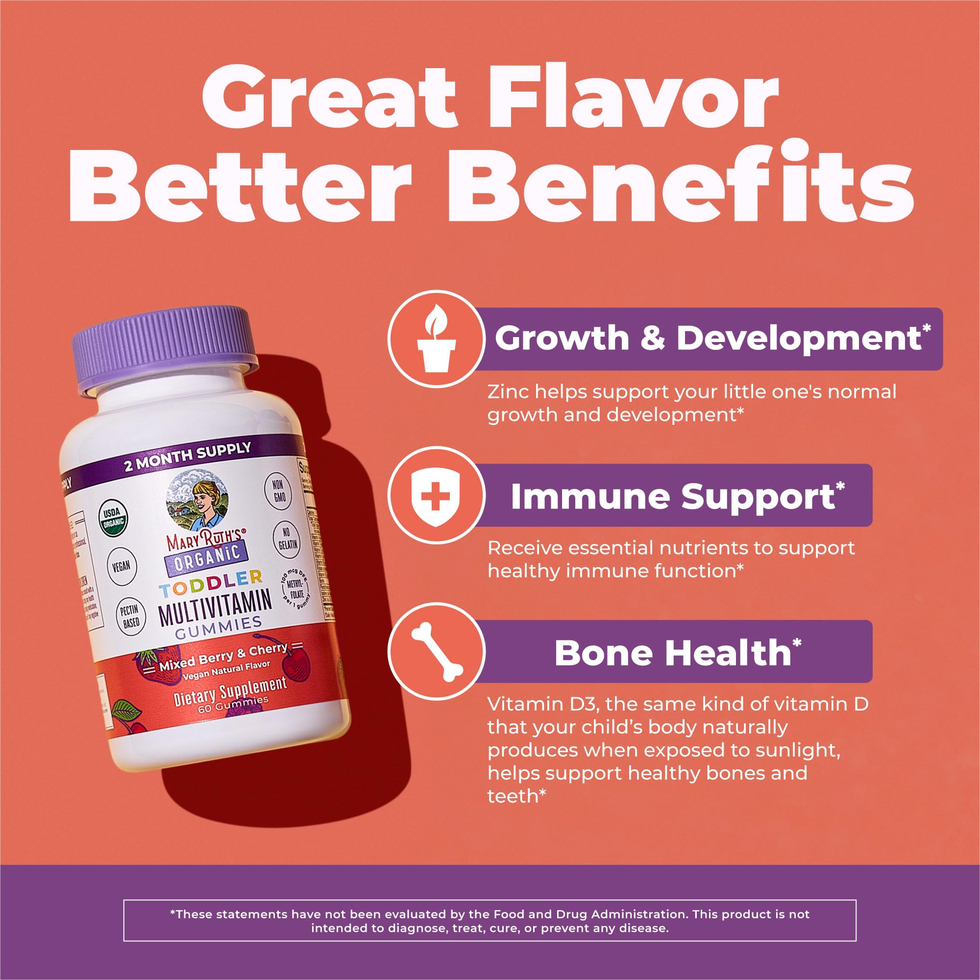 MARYRUTH'S Organic Toddler Multivitamin Gummies | Ages 4+ | Vitamin A, C, D, E, B6, B12, Biotin, Iodine, Zinc | Immunity | Bone & Teeth Health