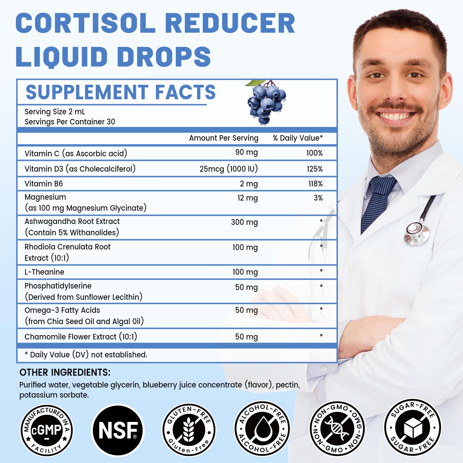 vivcmin 10 in 1 Cortisol Supplements for Women & Men, Cortisol Reducer with Ashwagandha, Magnesium, L-Theanine, Hormone Balance Drops - Sleep & Mood Support, 2 Fl Oz, Blueberry Flavor vivcmin Au supplements