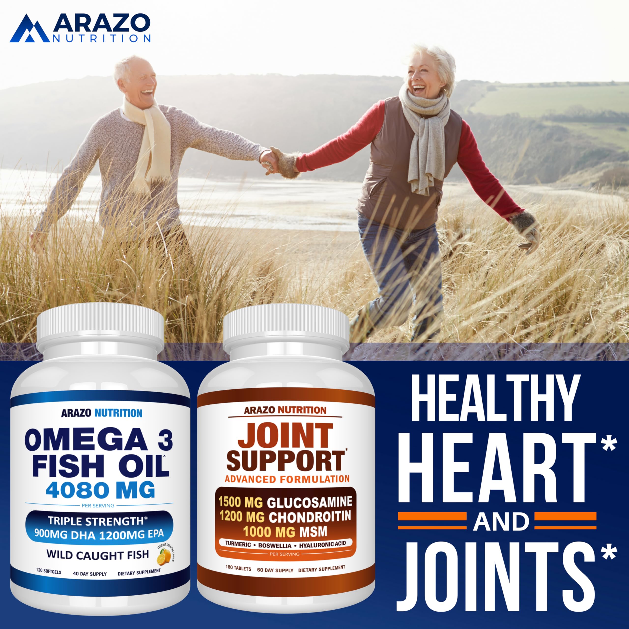Arazo Nutrition Wild Caught Omega-3 Fish Oil Concentrate – 4,080mg per Serving – High EPA 1200mg & DHA 900mg