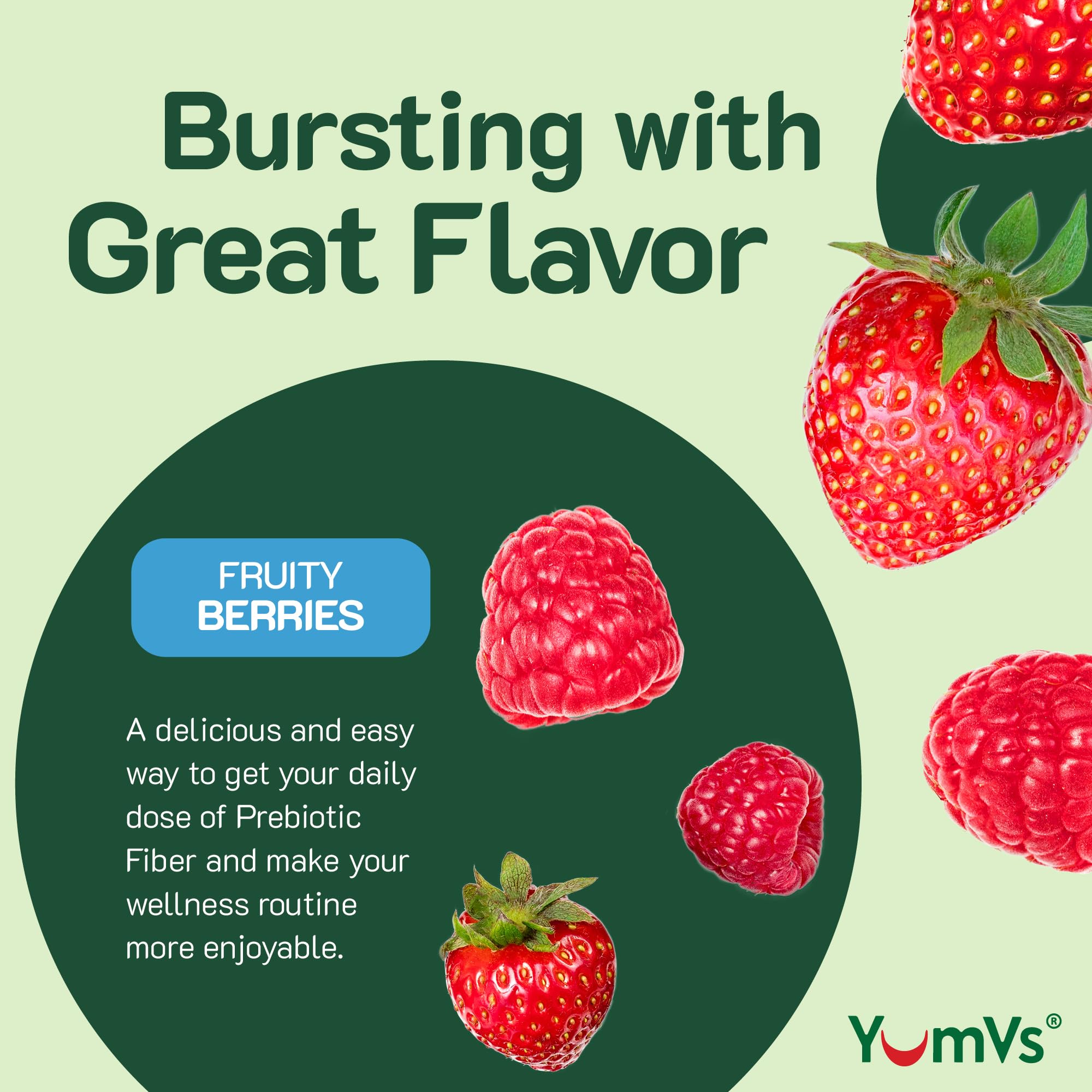 YumVs Sugar Free Prebiotic Fiber Gummies for Adults and Kids - Berry Flavor - Kosher Halal 4g High Fiber Supplement for Women and Men