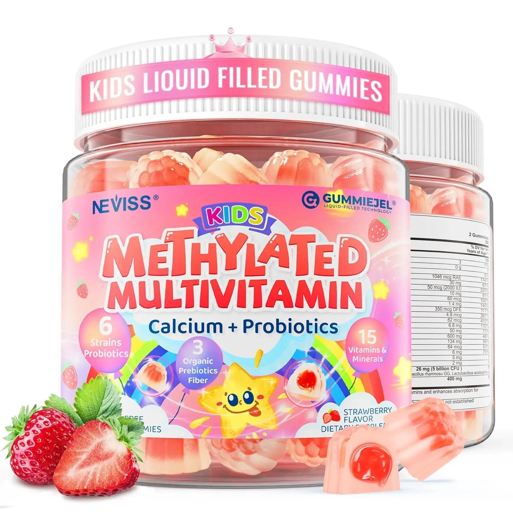 Kids Multivitamin Gummies + Calcium, Probiotics, Vitamin D3, C, Methylated B12 & Methylfolate, B6, A, K2, E, Zinc NEVISS Au supplements