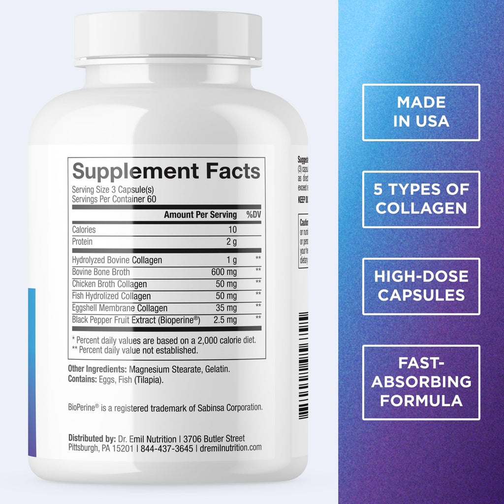 DR. EMIL NUTRITION Women's Multi Collagen Pills | Collagen Supplements to Support Hair, Skin, Nails, & Joints | Hydrolyzed Collagen Supplements Types