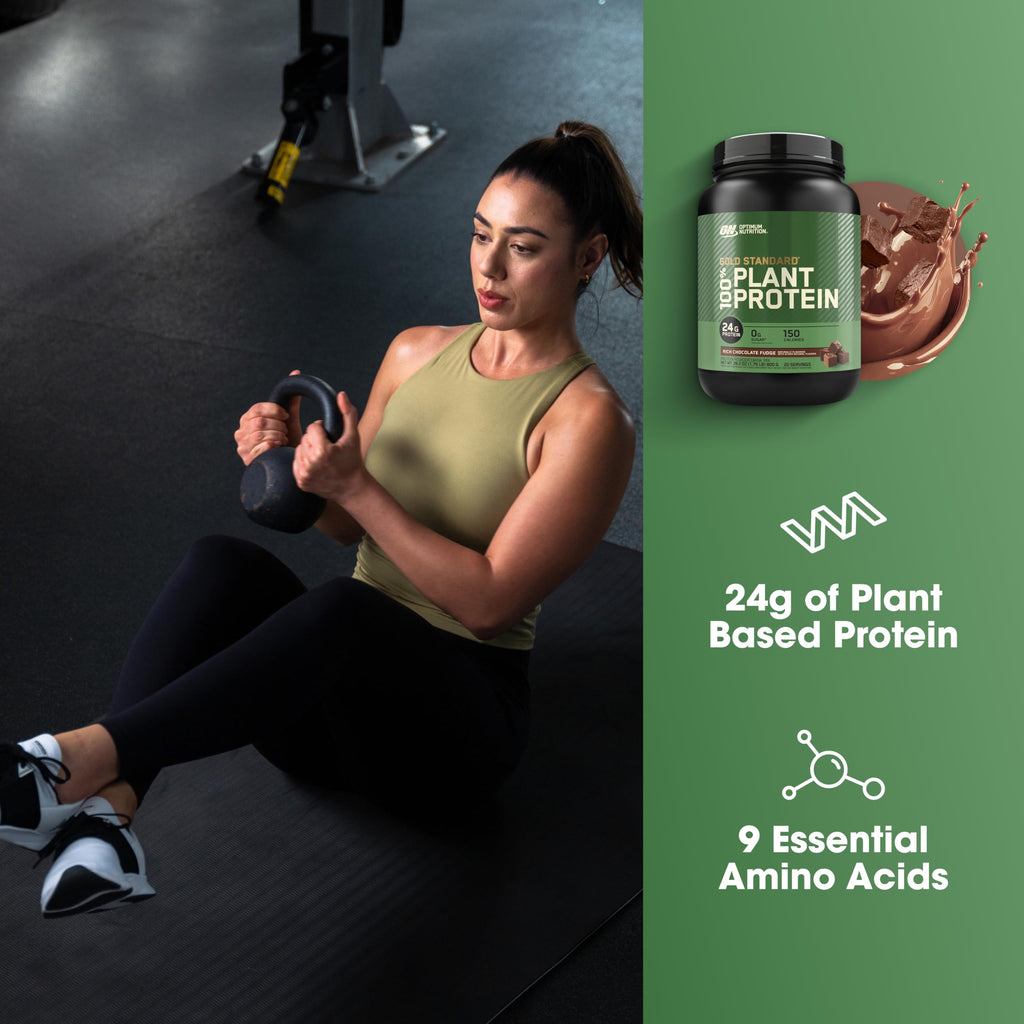 Optimum Nutrition Gold Standard 100% Plant Based Protein Powder, Gluten Free, Vegan Protein for Muscle Support and Recovery with Amino Acids - Rich Chocolate Fudge, 20 Servings (Packaging May Vary)