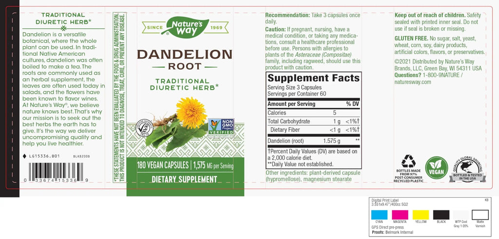 Nature's Way Dandelion Root Diuretic Herb* 525 mg per Capsule Non-GMO Nature's Way Au supplements