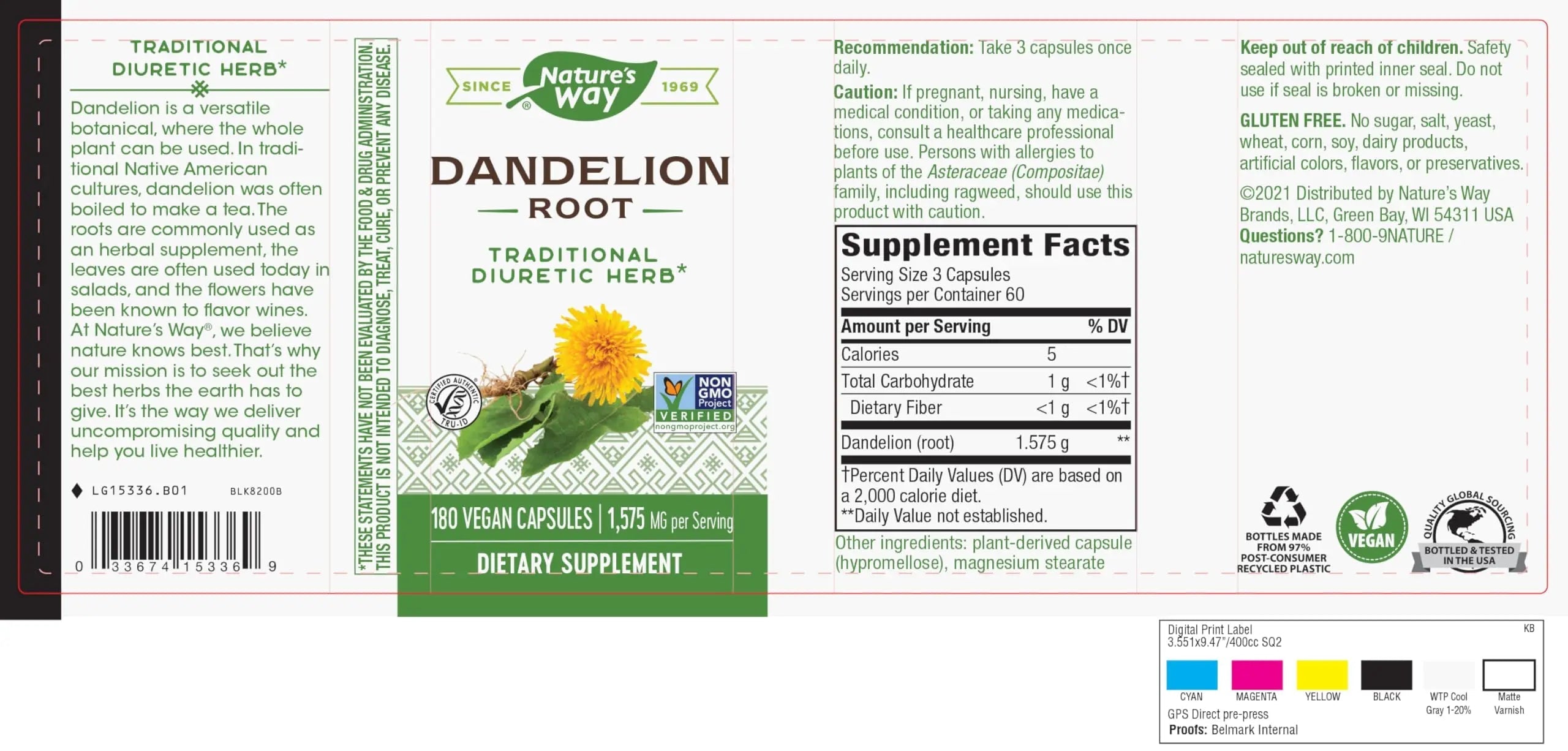 Nature's Way Dandelion Root Diuretic Herb* 525 mg per Capsule Non-GMO Nature's Way Au supplements