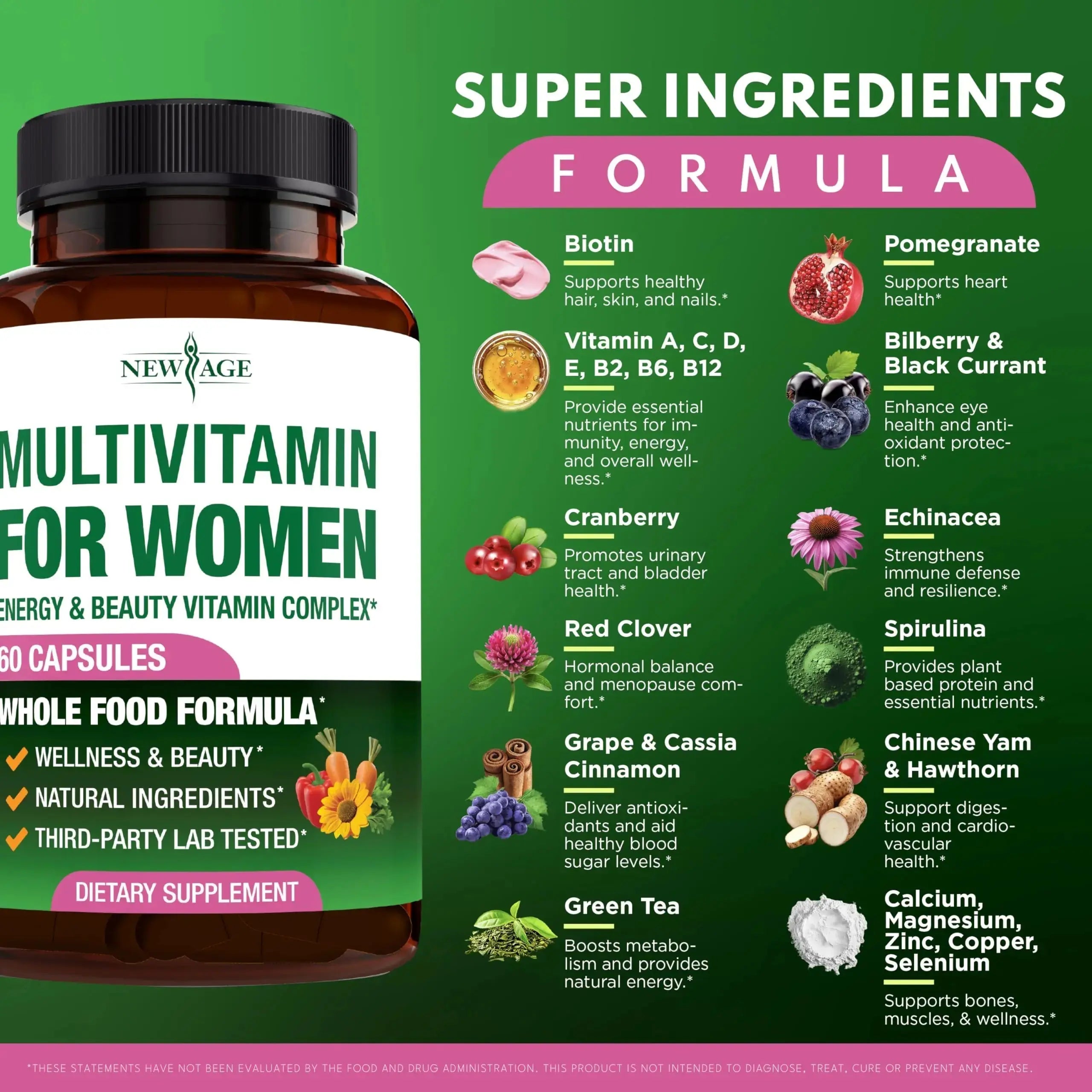 NEW AGE Multivitamin for Women - B-Complex, Whole Foods, Hair Support, Iron - All in1 Womens Multivitamin NEW AGE Au supplements
