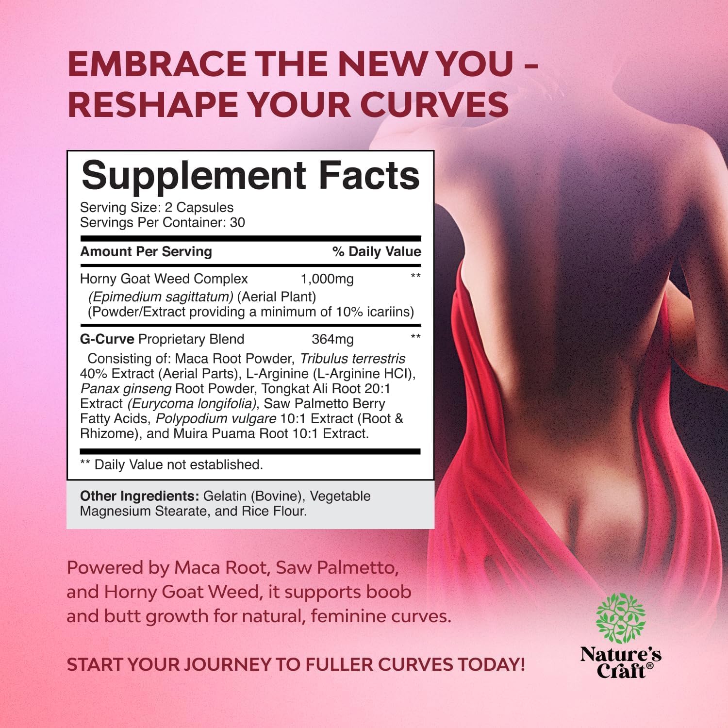 G-Curve Butt and Breast Growth Capsules - Horny Goat Weed Muira Puama & Maca Root for Butt Growth Support - Advanced Herbal Formula