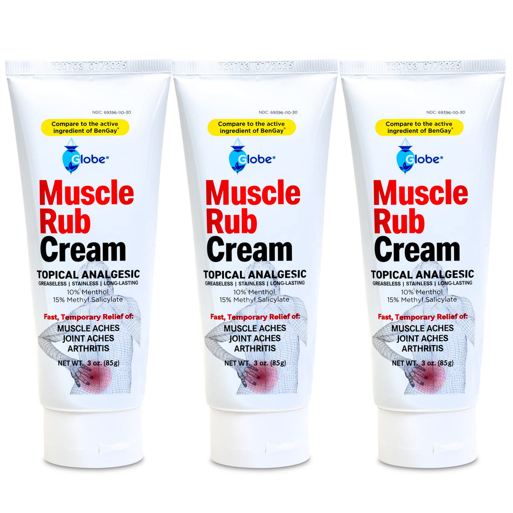 (3 Pack) Globe Ultra Strength Greaseless Muscle Rub Cream (3 oz). Compare to The Active Ingredients of Greaseless Bengay, 10% Menthol & 15% Methyl Salicylate (3 Pack) Globe Au supplements