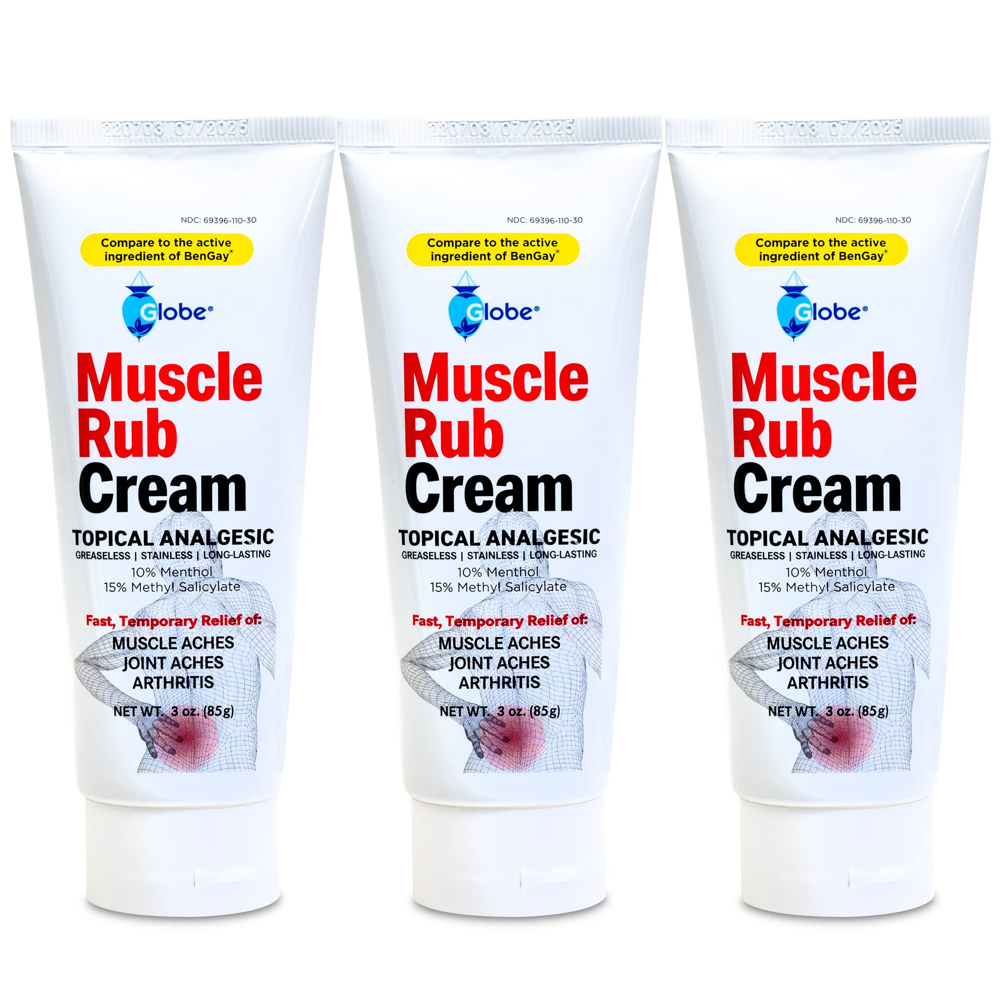 (3 Pack) Globe Ultra Strength Greaseless Muscle Rub Cream (3 oz). Compare to The Active Ingredients of Greaseless Bengay, 10% Menthol & 15% Methyl Salicylate (3 Pack) Globe Au supplements