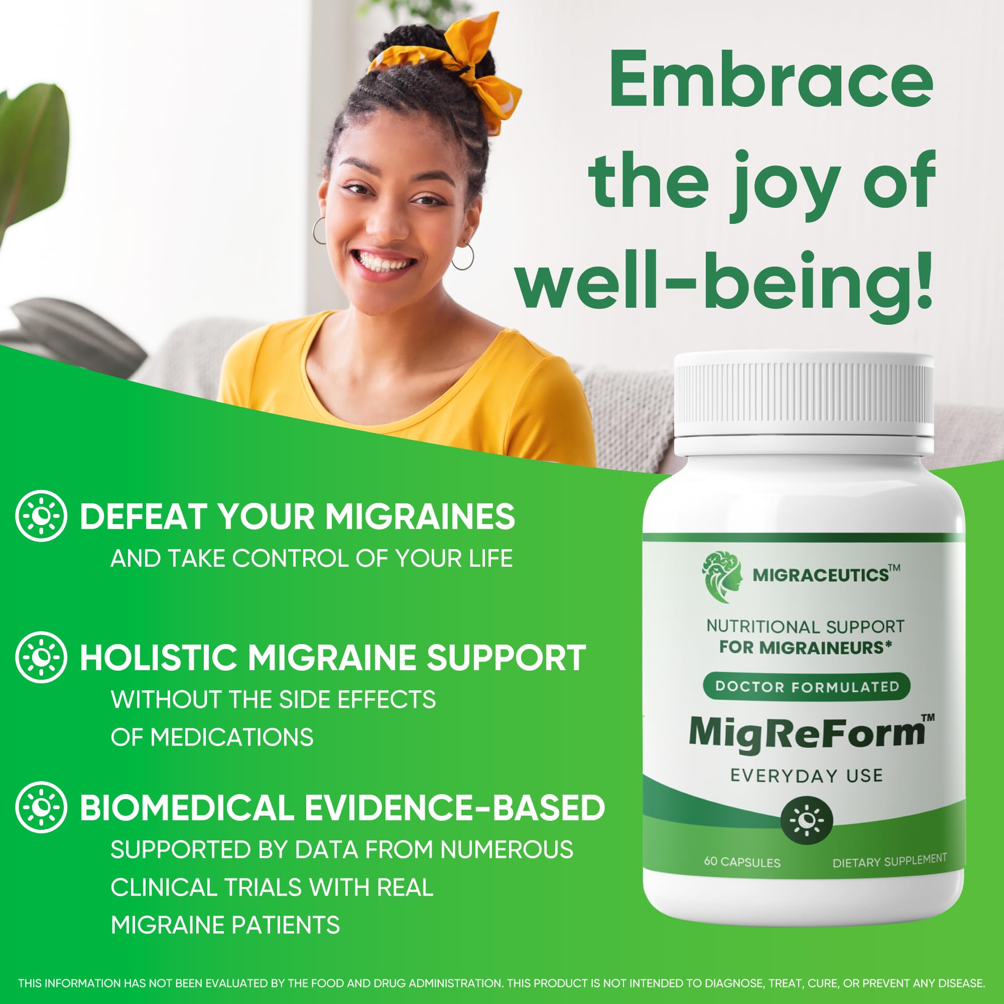 MigReForm – Doctor Formulated Nutritional Supplement and Migraine Wellness Support - Natural Migraine Health Formula with Magnesium, Vitamin B2 & CoQ10-60 Capsules for Women & Men Migraceutics Au supplements