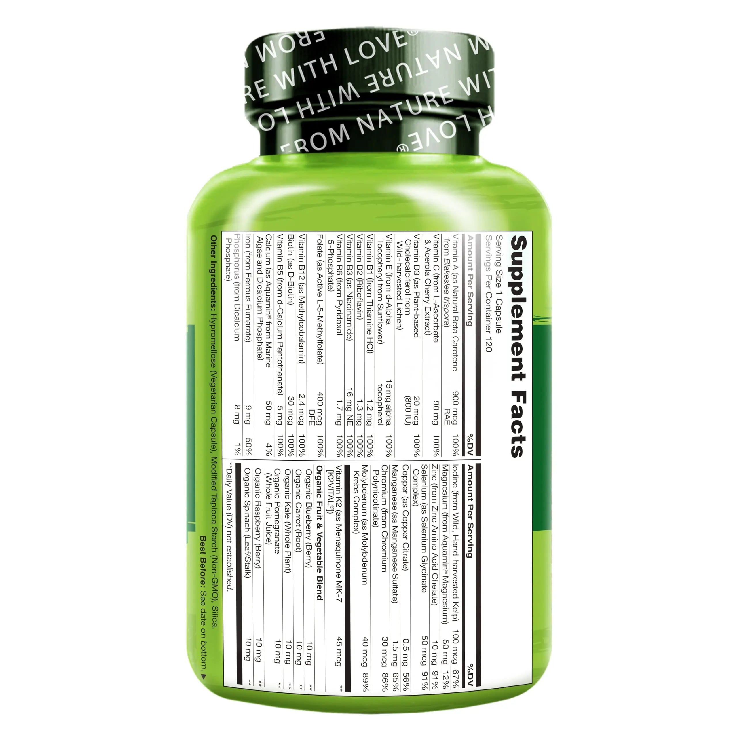 NATURELO One Daily Multivitamin for Women w/Vitamin B12, 120 Ct, Energy Support, Whole Food Daily Women Multivitamin Supplement, Nourish Hair/Skin/Nail, Non-GMO NATURELO Au supplements