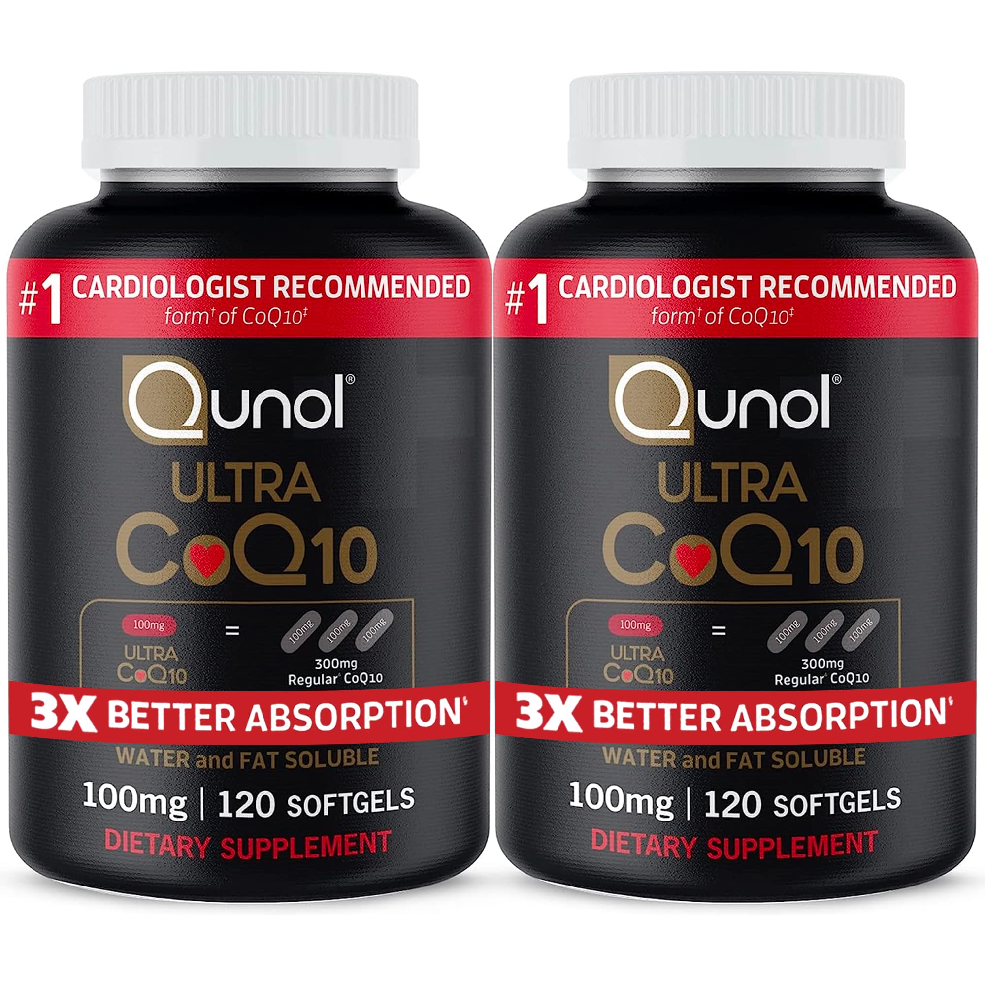 Qunol Ultra CoQ10 100mg, 3x Better Absorption, Patented Water and Fat Soluble Natural Supplement Form of Coenzyme Q10