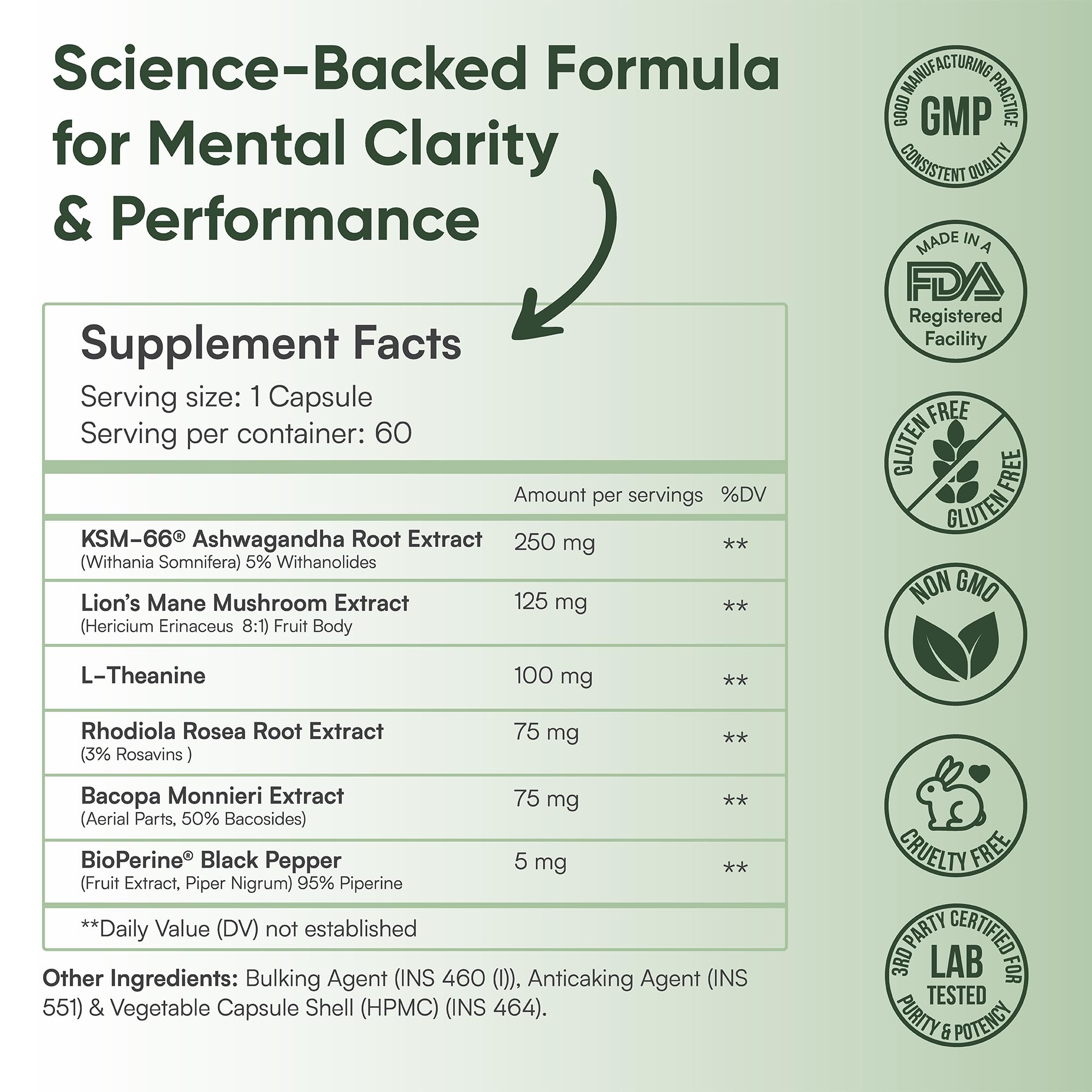 PrimaLeaf Clarity Nootropics Brain Supplement for Focus, Memory, & Stress Relief | Natural Nootropic with KSM66 Ashwagandha, Lions Mane, Bacopa, L Theanine | Cognitive & Mood Support | 60 Veg Capsules PrimaLeaf Au supplements