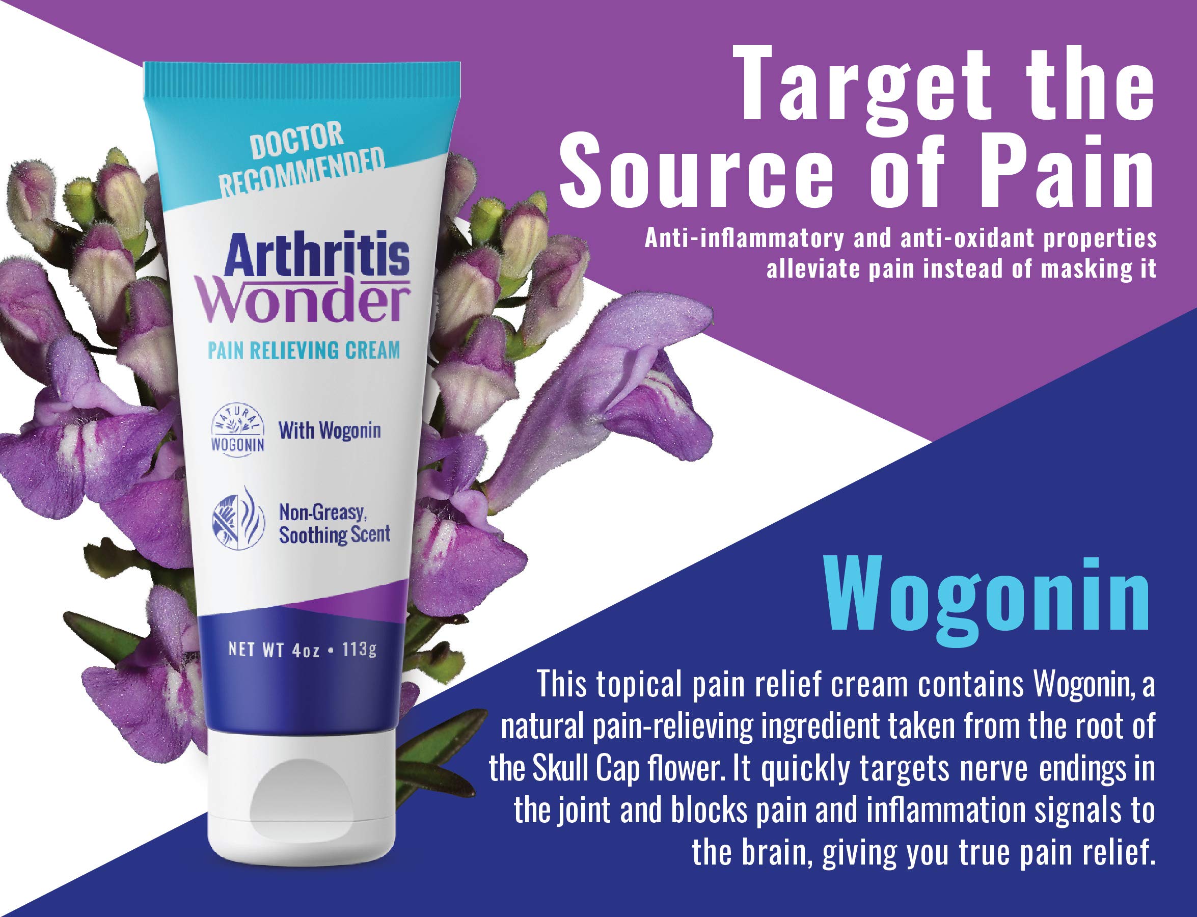 Arthritis Wonder Pain Relief Cream, 4 oz – Arthritis Pain Relief Cream for Hand, Knee, Foot and Wrist Joints – Fast-Acting, Deep Penetrating, Non-Greasy Formula with Natural Wogonin Arthritis Wonder Au supplements