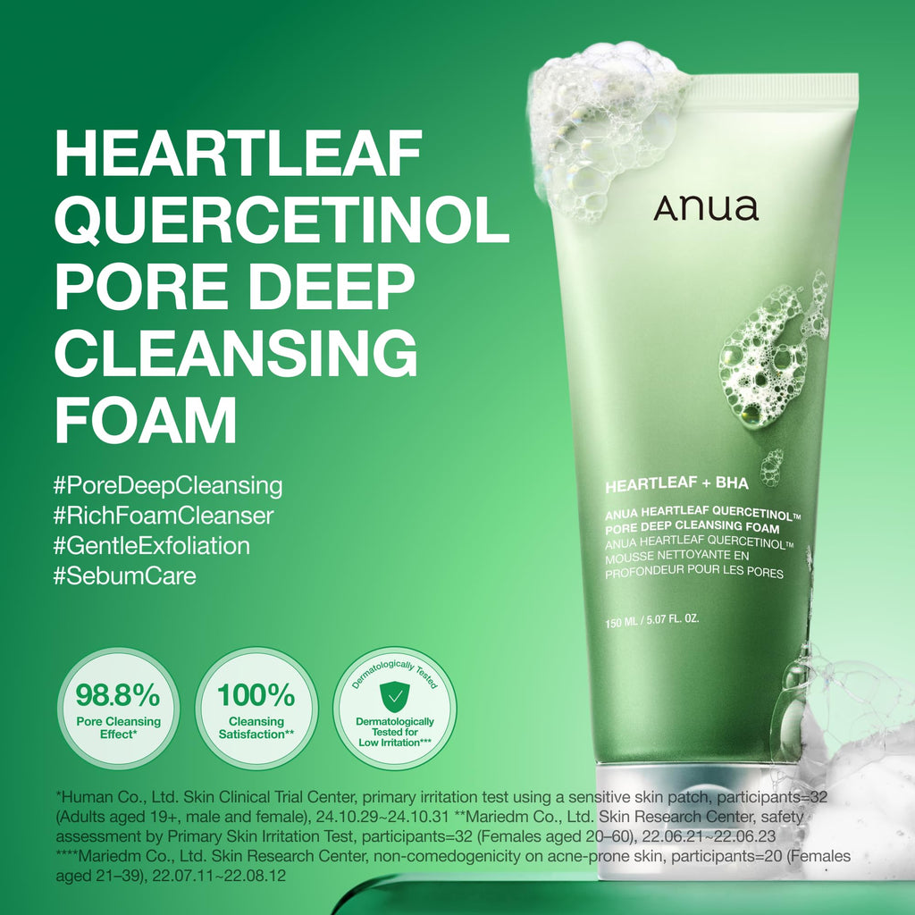 Anua Heartleaf Quercetinol Pore Deep Cleansing Foam, Face wash for Pore Refining Cleanser, Hydrating Daily Facial Cleanser
