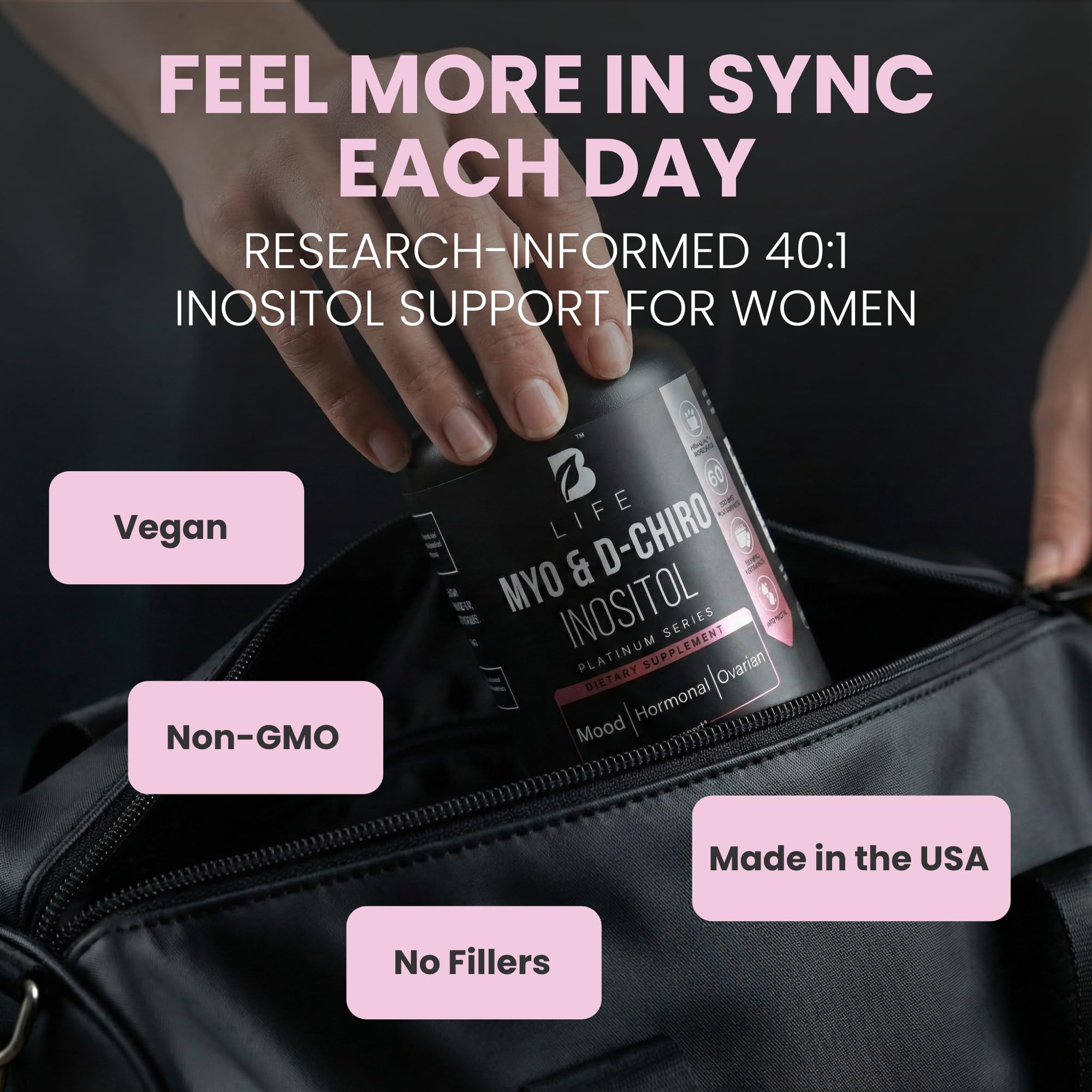 B Life Company Myo-Inositol & D-Chiro Inositol 40:1 for Women | I Inositol Supplement for Women | Hormone Balance, Fertility & Cycle | Vitamin B8, Insulin & Flo Ovarian Support | 240 Caps B Life Company Au supplements
