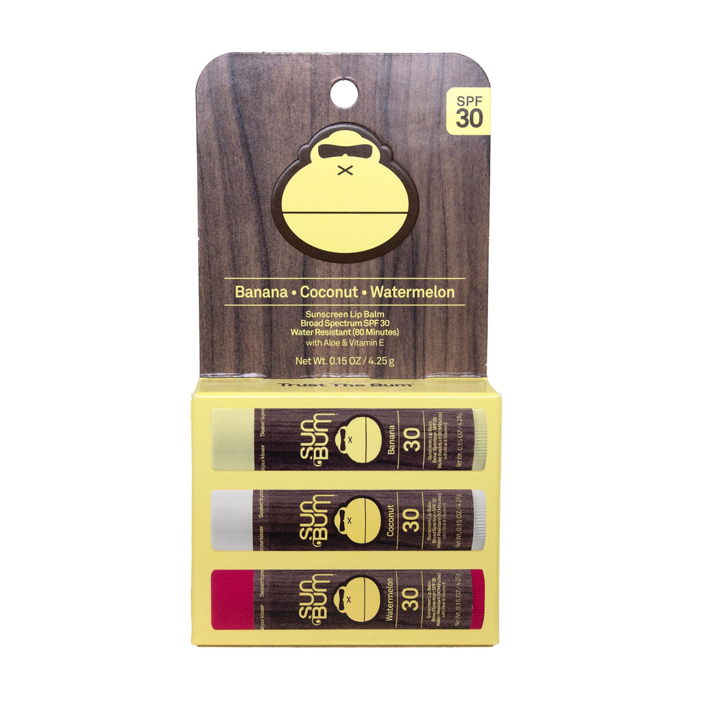 Sun Bum SPF 30 Sunscreen Lip Balm 3 Flavor Variety Pack - Coconut, Banana, Watermelon - Moisturizing Aloe Vera and Vitamin E