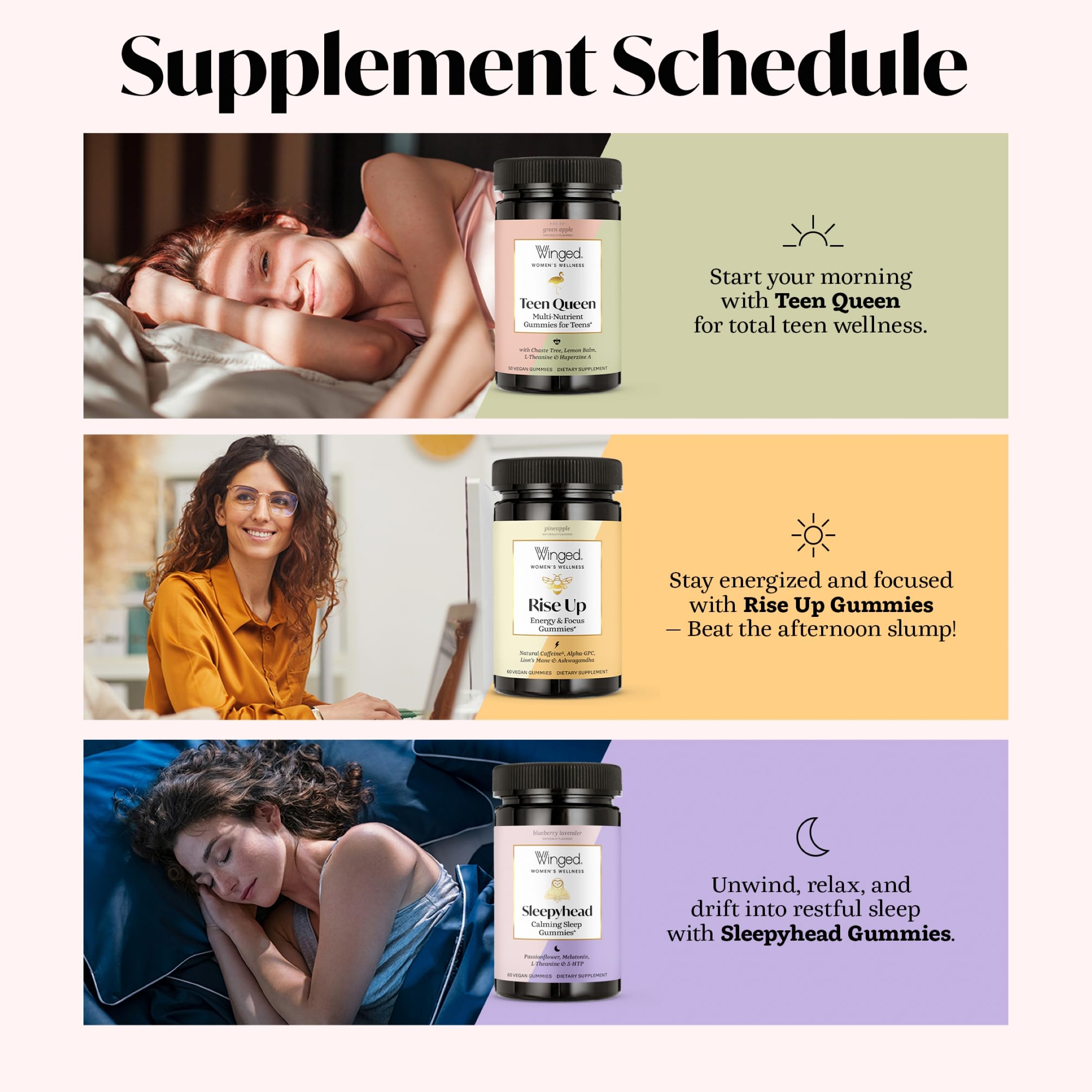 Winged Wellness Multivitamin Gummies for Teen Girls - Teen Vitamins for Mood & Hormonal Health - Vegan Gummy Supplement with Chaste Tree, Lemon Balm, L-Theanine, Probiotics & Biotin - 50 Gummies Winged Wellness Au supplements