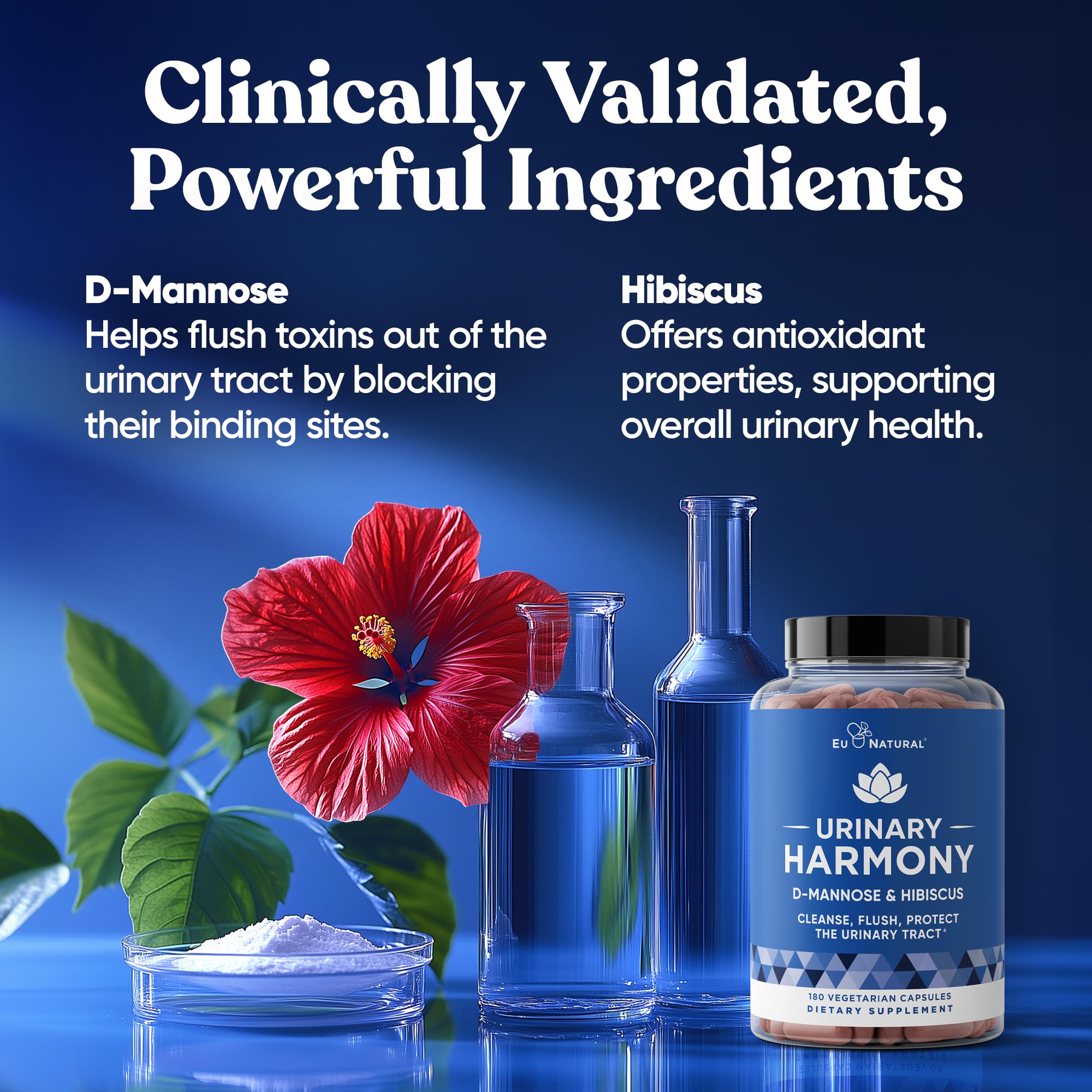 Eu Natural Urinary Harmony D-Mannose Supplement - Urinary Tract Health for Women - Fast-Acting Urinary Cleanse & Flush with Clinical-Strength D-Mannose & Hibiscus - 180 Capsules Eu Natural Au supplements
