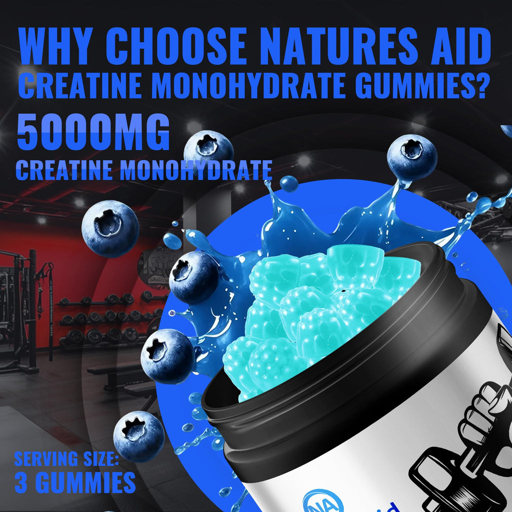 Natures Aid NSF Certified Creatine Gummy 5g - Creatine Monohydrate Gummies – Pre-Workout Energy & Muscle Growth Support for Men & Women